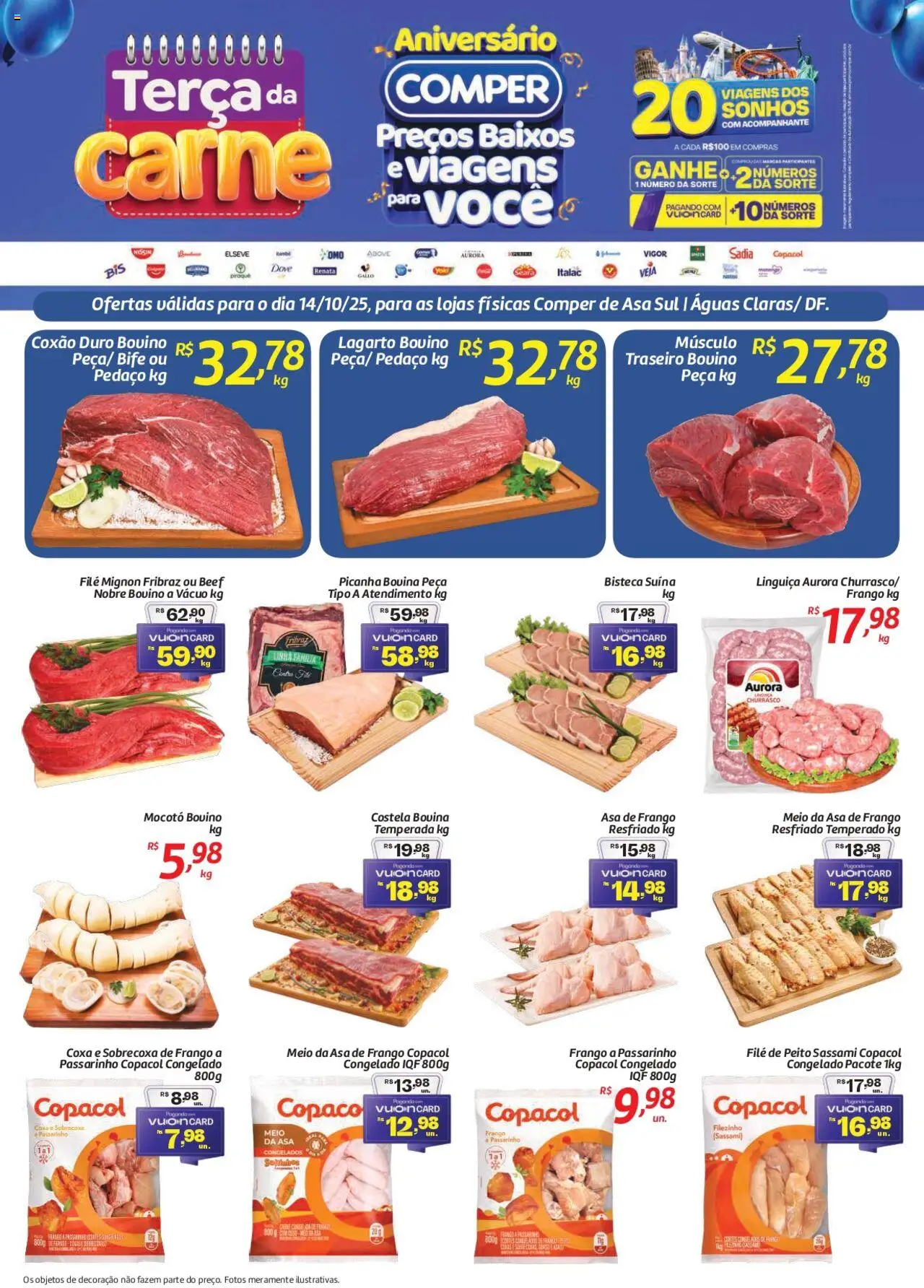 Comper folheto "Ofertas Terça da Carne" válido a partir de 14/10/2025 - número de página 1 - Picanha, Carne, Frango, Linguiça, Filé mignon, Contra filé, Coxão duro, Asa de frango