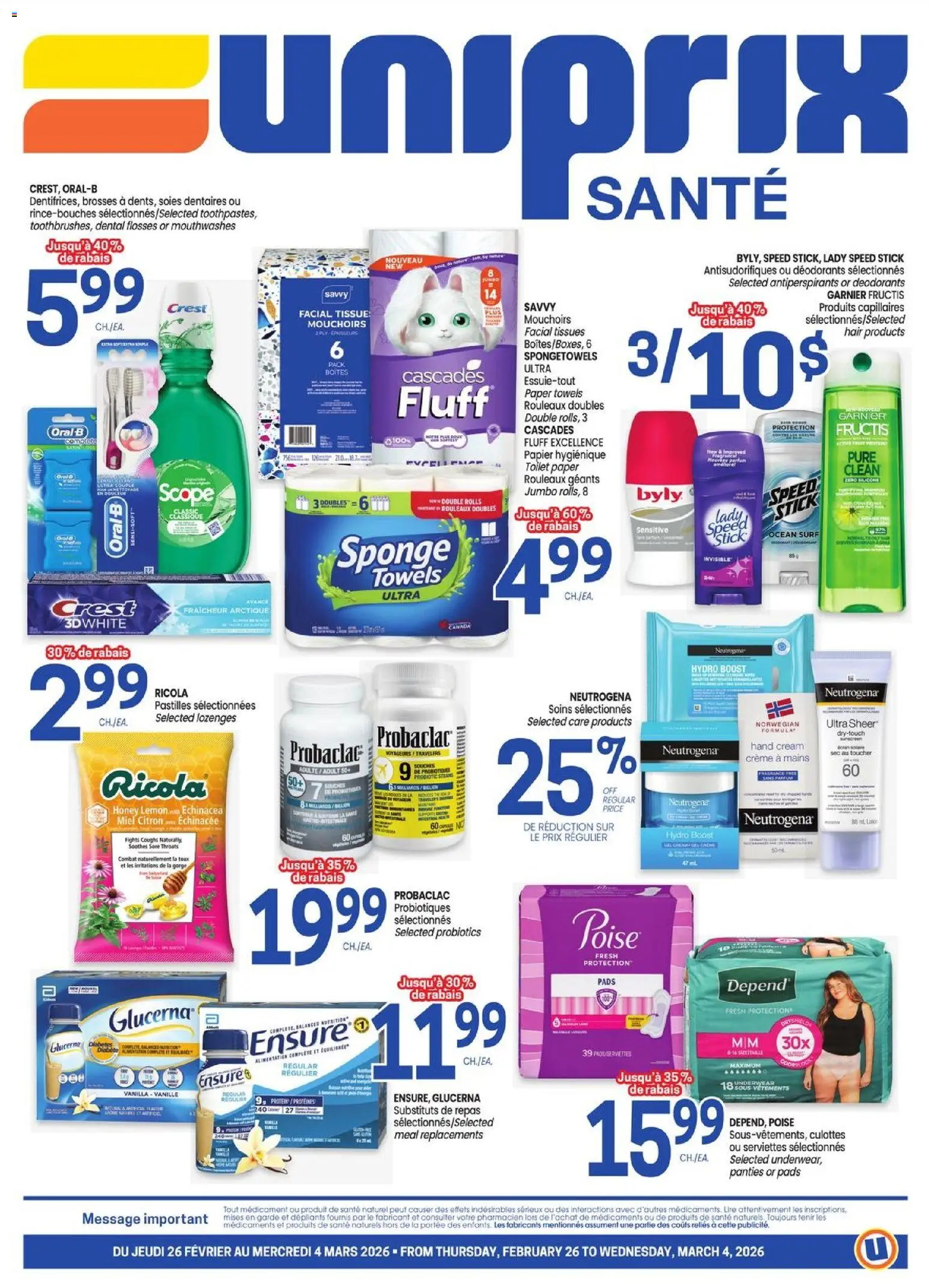 Preview of leaflet Uniprix Sante from shop Uniprix is valid from Feb 26, 2026