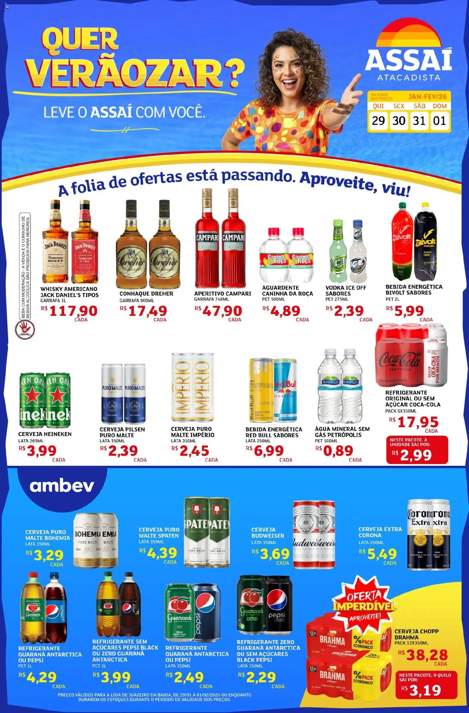 Pré-Visualização do folheto "Encarte - BA" da loja Assaí Atacadista válido a partir de 29/01/2026 - Heineken, Água, Vodka, Bebida, Açúcar, Refrigerante, Pepsi, Bebida energética