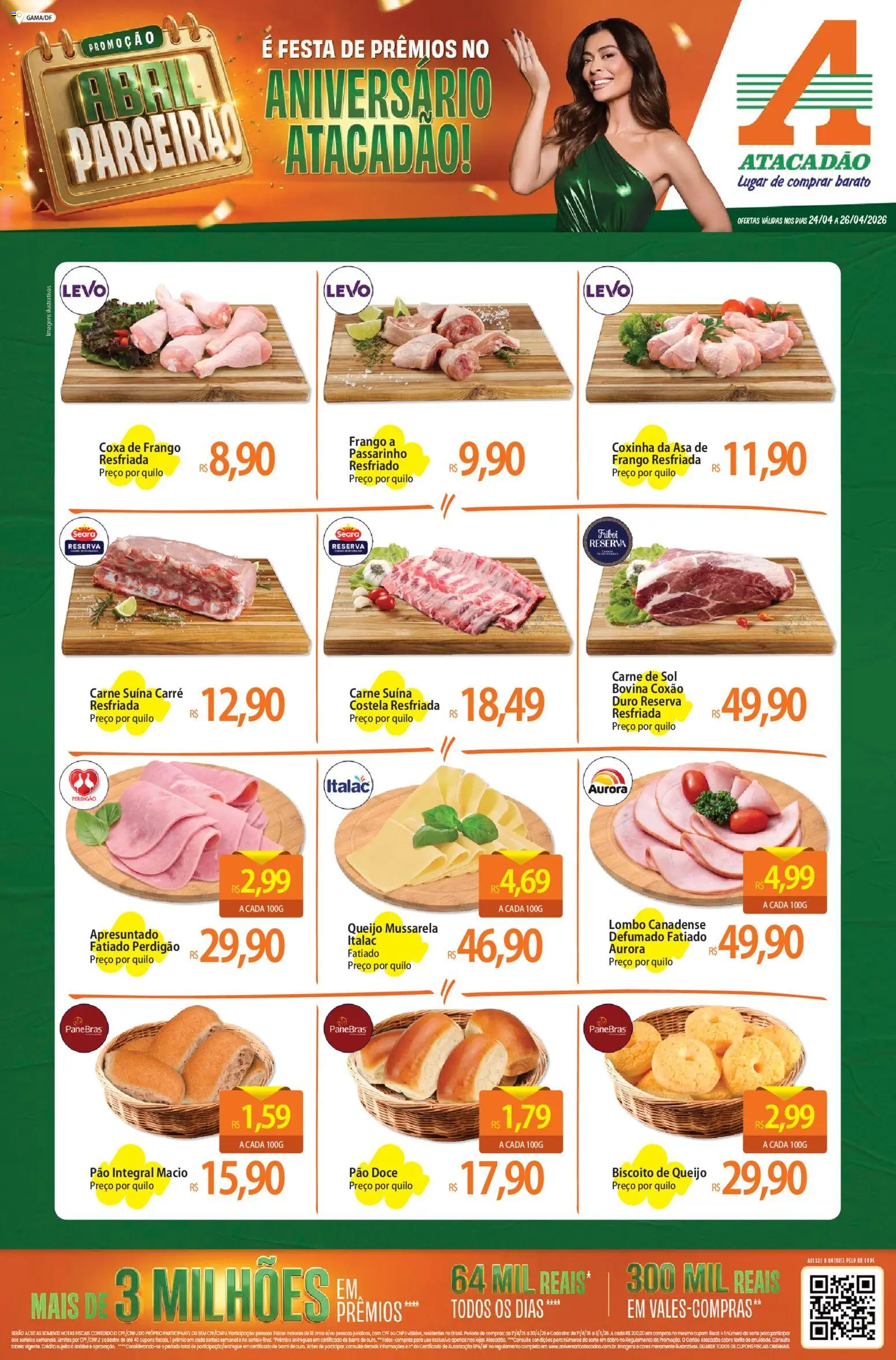 Pré-Visualização do folheto "Atacadão ofertas - DF" da loja Atacadão válido a partir de 24/04/2026 - Pão, Queijo, Carne, Doce, Frango, Lombo, Pão doce, Coxa de frango