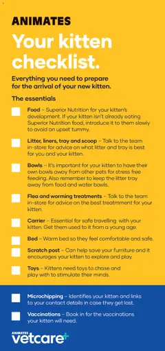 Preview of catalogue Your kitten checklist from shop Animates valid 1 Jan 2024