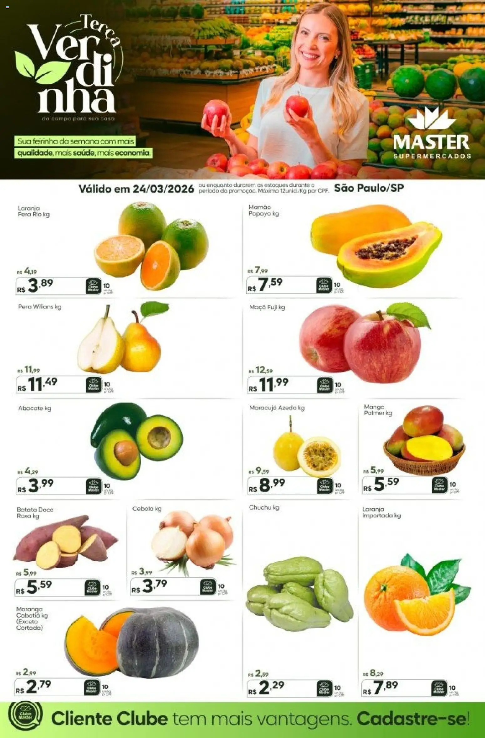 Pré-Visualização do folheto "Master ofertas do Dia - SP" da loja Master válido a partir de 24/03/2026 - Manga, Chuchu, Batata, Maracujá, Pera, Abacate, Cebola, Mamão