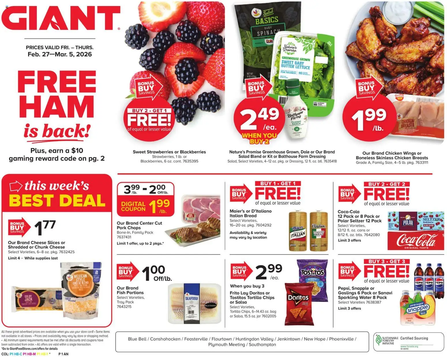 Ad Preview of Giant Weekly Ad from 02/27/2026 - Fish, Seafood, Salad, Bread, Dressing, Bag, Spinach, Tortilla chips
