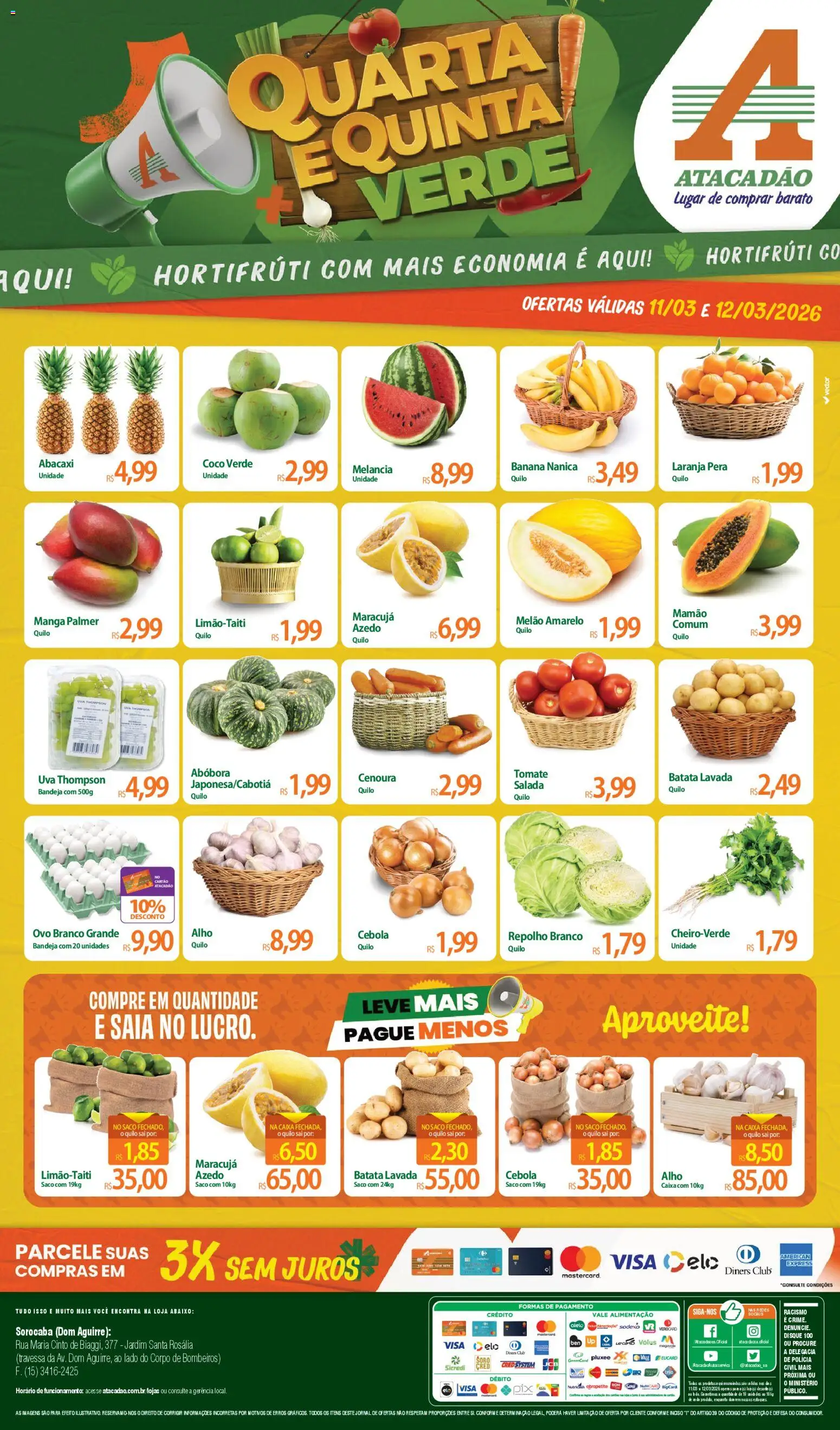 Pré-Visualização do folheto "Atacadão ofertas - SP" da loja Atacadão válido a partir de 11/03/2026 - Abóbora, Maracujá, Tomate, Cenoura, Cebola, Travessa, Alho, Melão amarelo