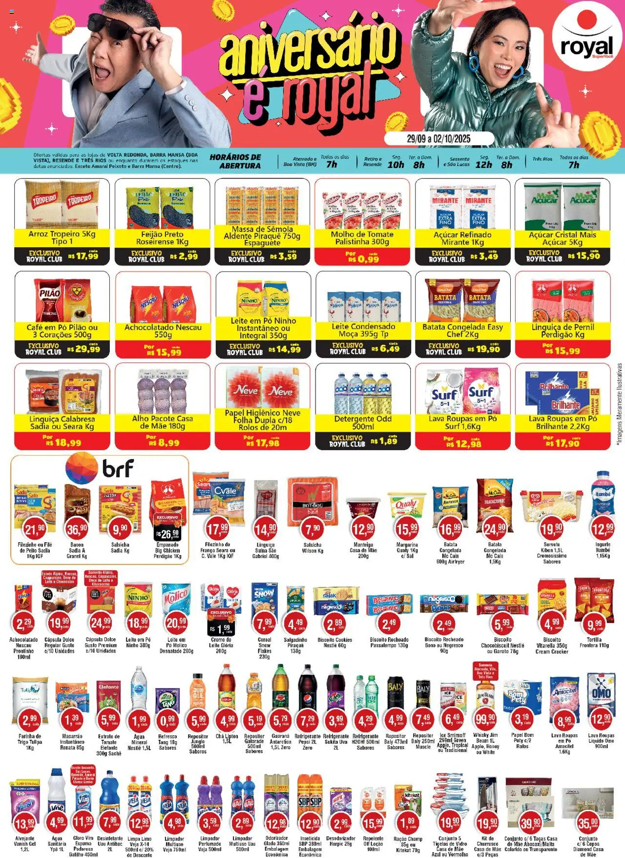 Royal Supermercados folheto "Ofertas da semana" válido a partir de 29/09/2025 - número de página 1 - Roupas, Leite condensado, Batata, Açúcar, Detergente, Leite em pó, Taças, Pernil