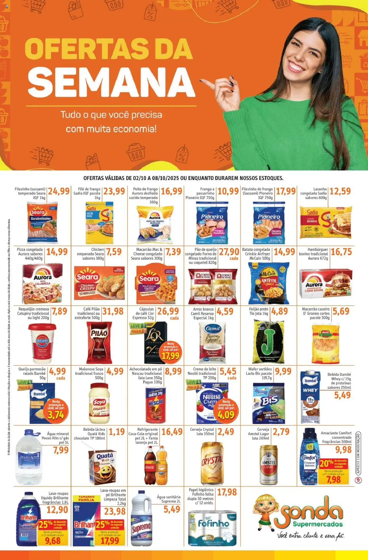 Sonda folheto "Ofertas da semana" válido a partir de 02/10/2025 - número de página 1 - Água, Lasanha, Feijão, Queijo, Creme, Bacon, Filé de frango, Cápsulas