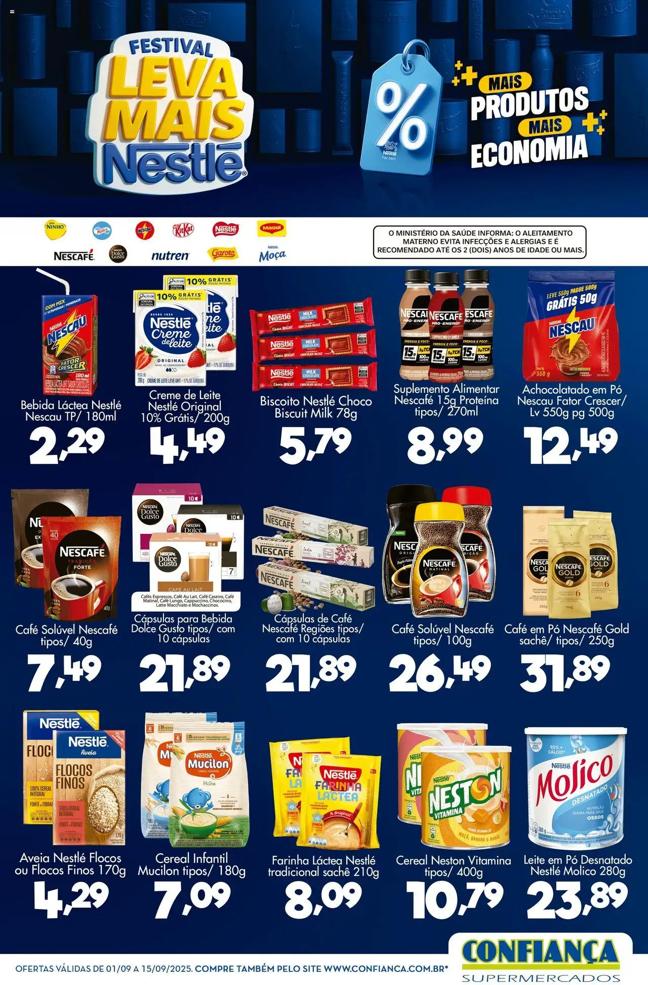 Confiança folheto "Ofertas Nestlé" válido a partir de 01/09/2025 - número de página 1 - Bebida, Farinha láctea, Proteína, Leite em pó, Pó, Cappuccino, Achocolatado, Cápsulas