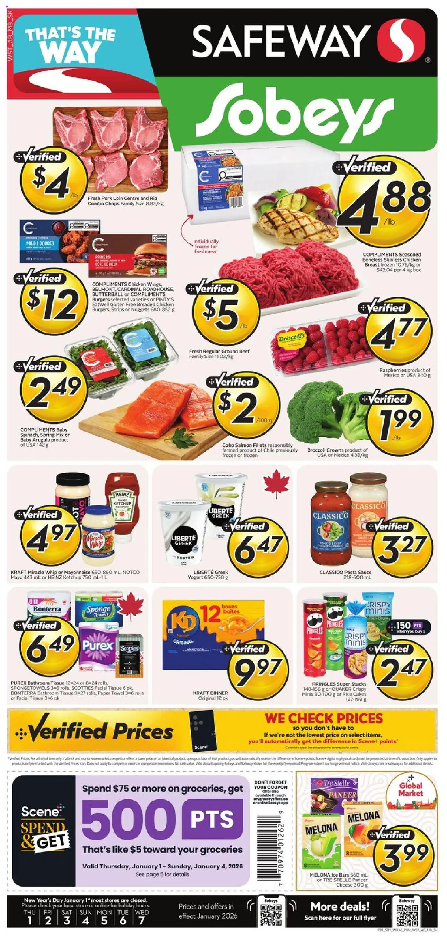 Preview of leaflet Weekly Flyer - SK from shop Safeway is valid from Jan 01, 2026 - Ice, Salmon, Broccoli, Rice, Beef, Mayonnaise, Strips, Sponge