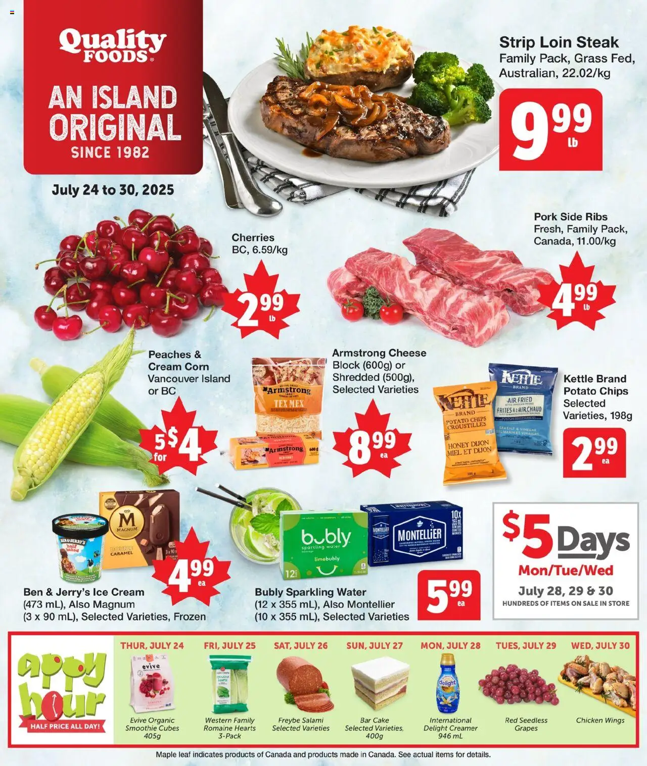 Quality Foods flyer valid from Jul 24, 2025 - page number 1 - Ice cream, Cake, Steak, Kettle, Pork, Grapes, Salami, Magnum