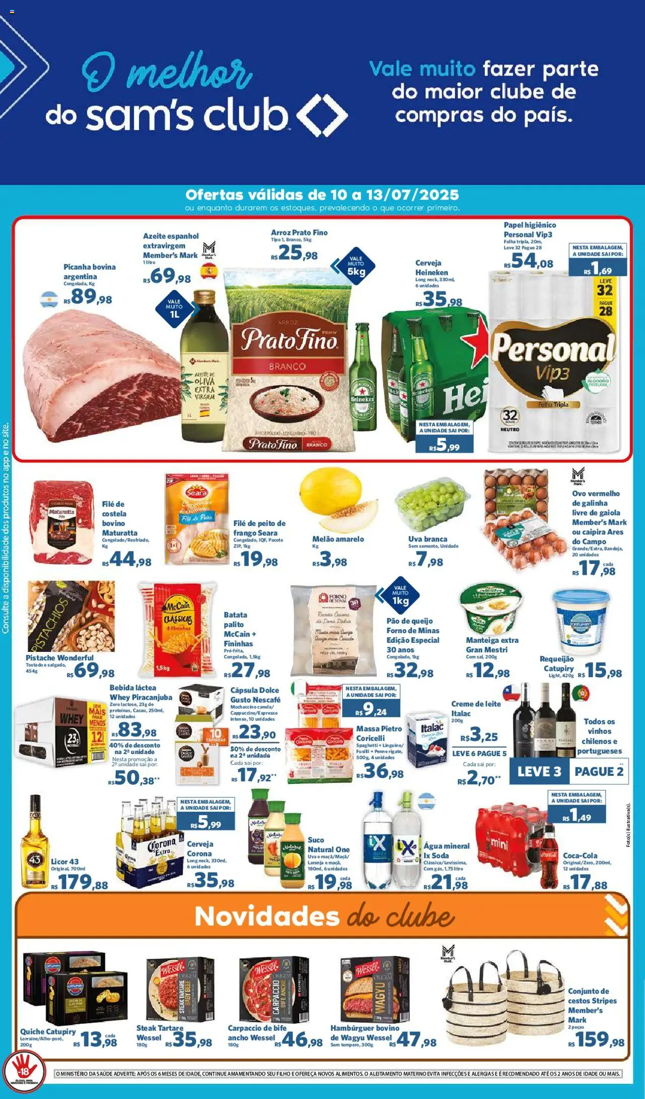Sam's Club folheto "Ofertas FDS" válido a partir de 10/07/2025 - número de página 1 - Forno, Melão, Licor 43, Água, Gaiola, Frango, Azeite de oliva, Papel higiênico