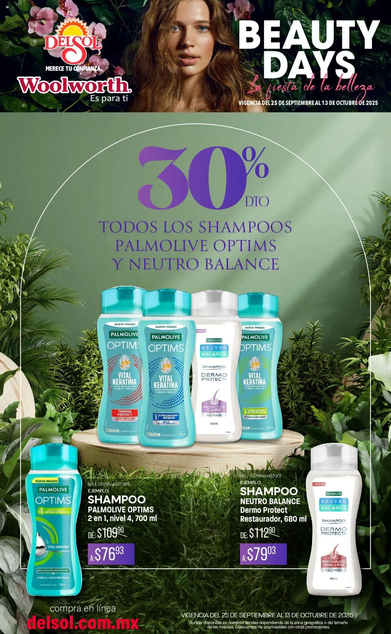 Catálogo Beauty Days Del Sol y Woolworth y sus promociones válidas desde el 25/09/2025 - Número de página 1 - Shampoo, Botella, Brillo