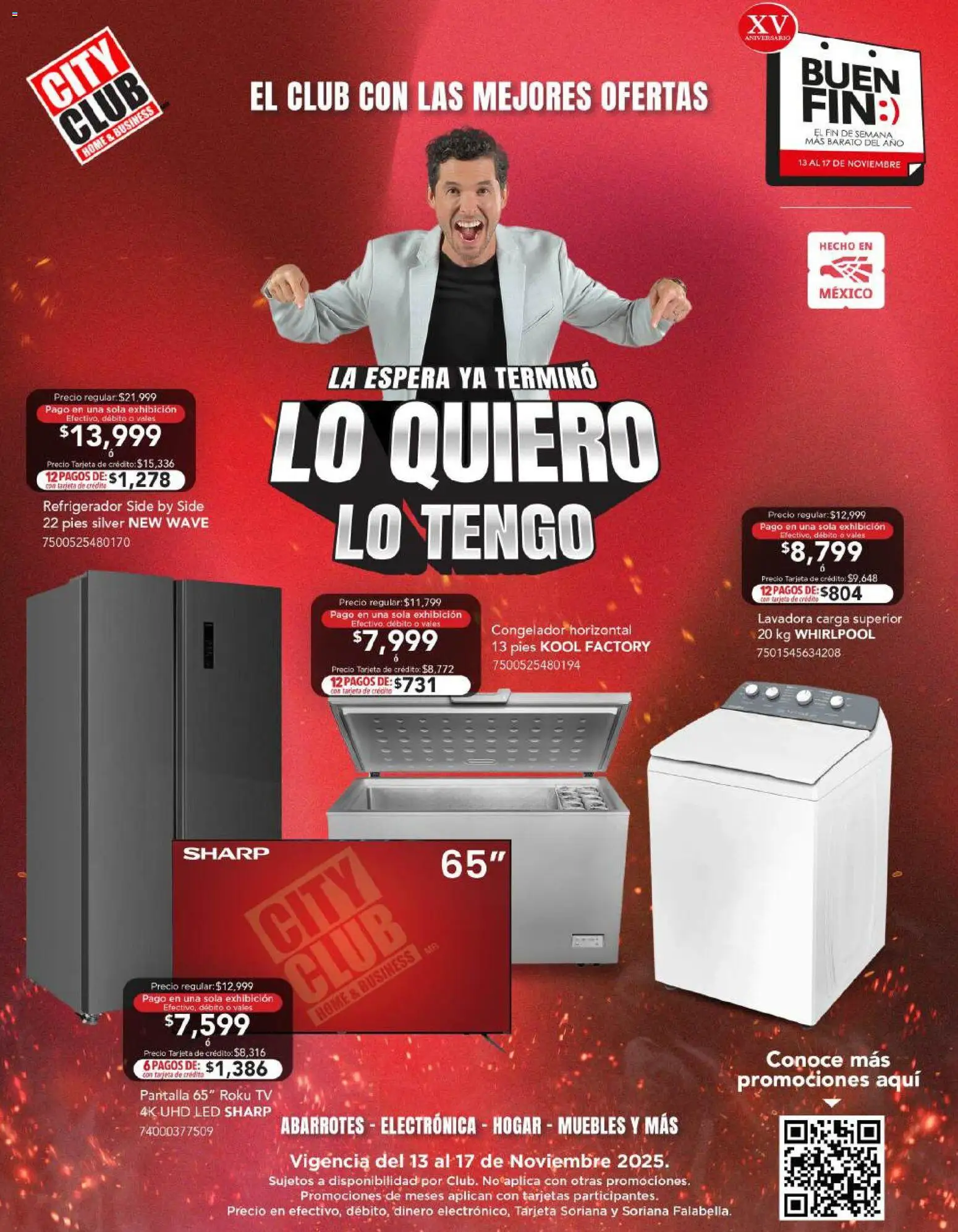 Vista previa las ofertas de la tienda City Club - Buen Fin desde el 12/11/2025 - Refrigerador, Lavadora, Congelador