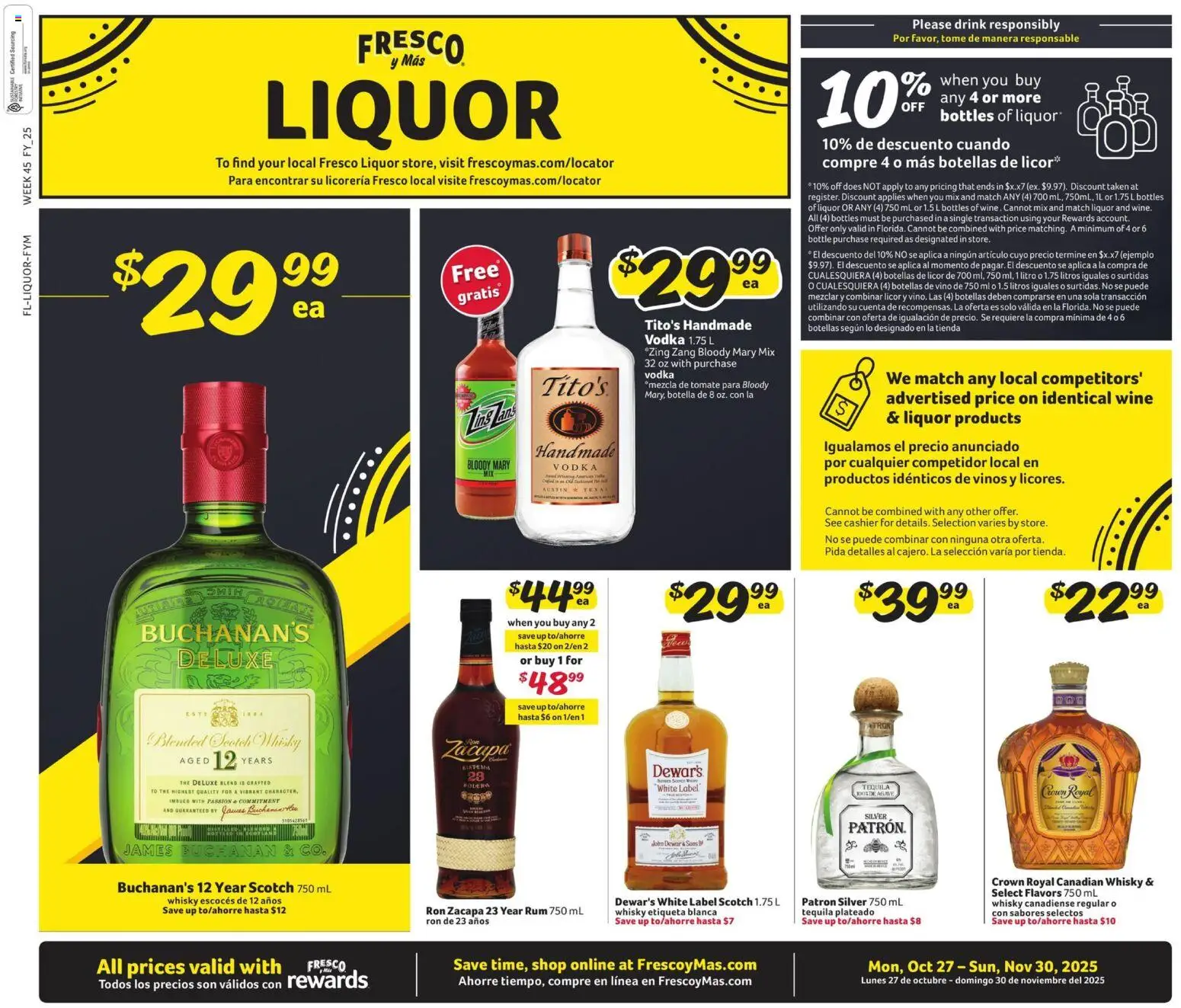Ad Preview of Fresco y Más Alcohol Flyer from 10/27/2025