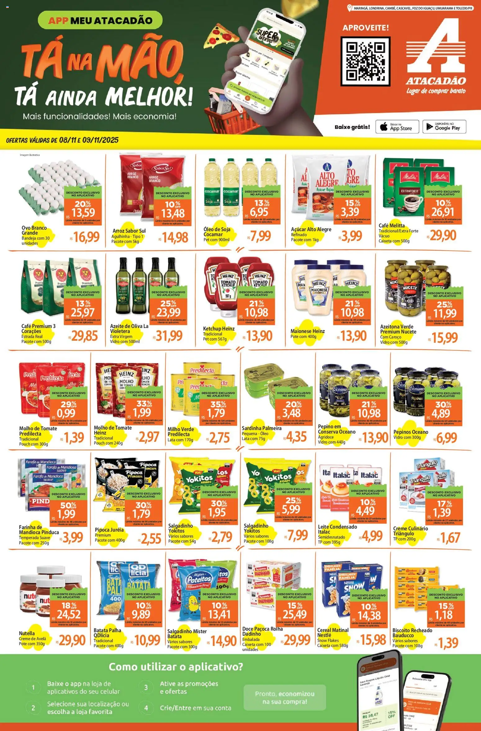 Pré-Visualização do folheto "Ofertas - PR" da loja Atacadão válido a partir de 08/11/2025 - Café, Nutella, Pipoca, Biscoito, Doce, Maionese, Farofa, Biscoito recheado
