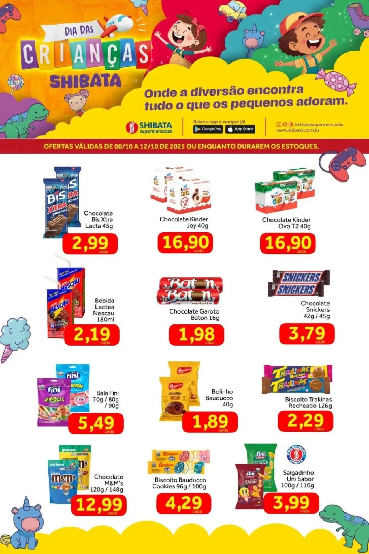 Shibata folheto "Ofertas Dia das Crianças" válido a partir de 08/10/2025 - número de página 1 - Chocolate, Cookies, Bebida, Biscoito, Nescau, Bacon, Bala