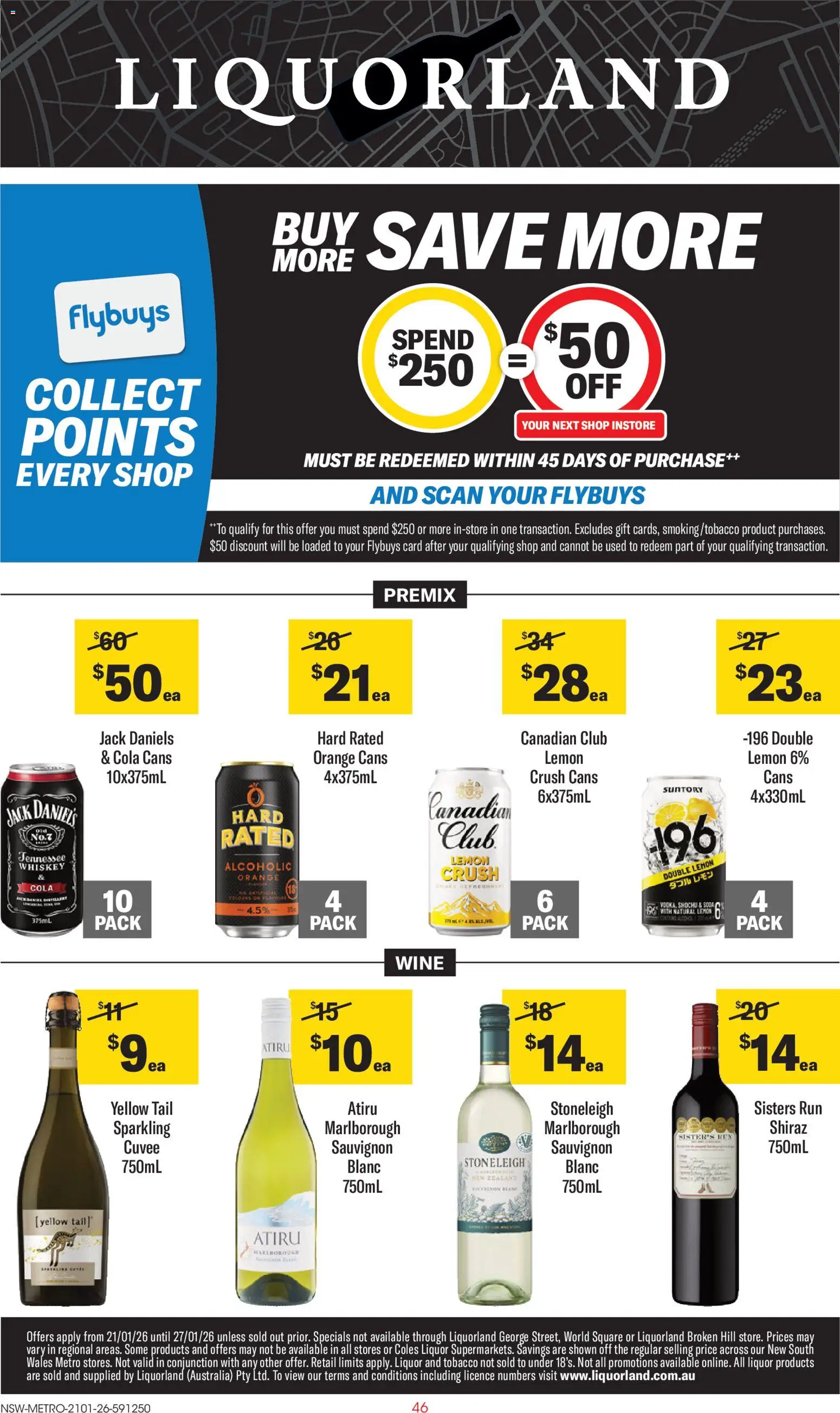 Preview of catalogue Catalogue from shop Liquorland valid 21/01/2026 - Wine, Whiskey, Lemon, Jack Daniel’s