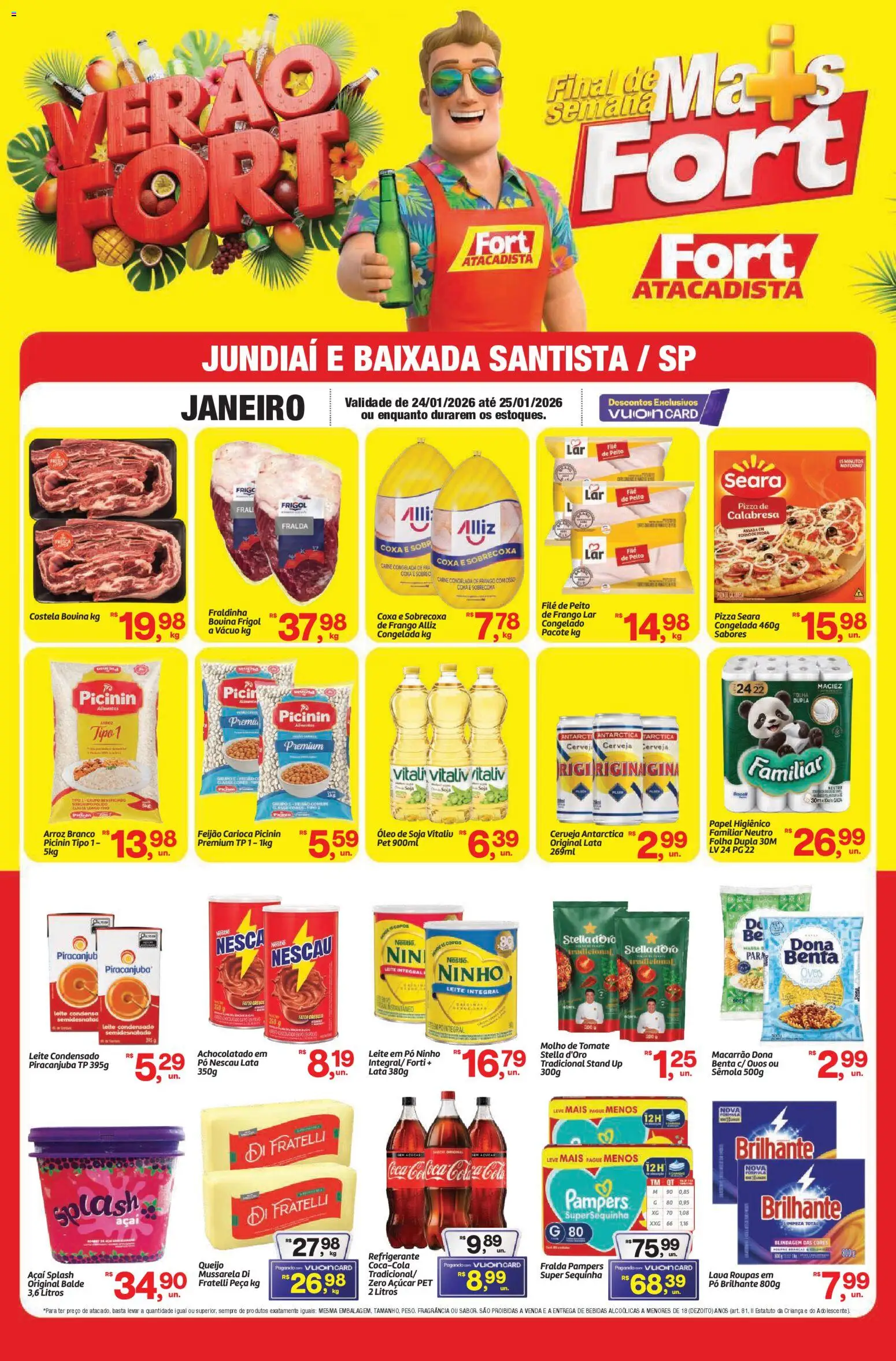 Pré-Visualização do folheto "Ofertas da semana" da loja Fort Atacadista válido a partir de 24/01/2026 - Leite condensado, Feijão, Carne, Refrigerante, Papel higiênico, Fraldinha, Alimentos, Leite integral