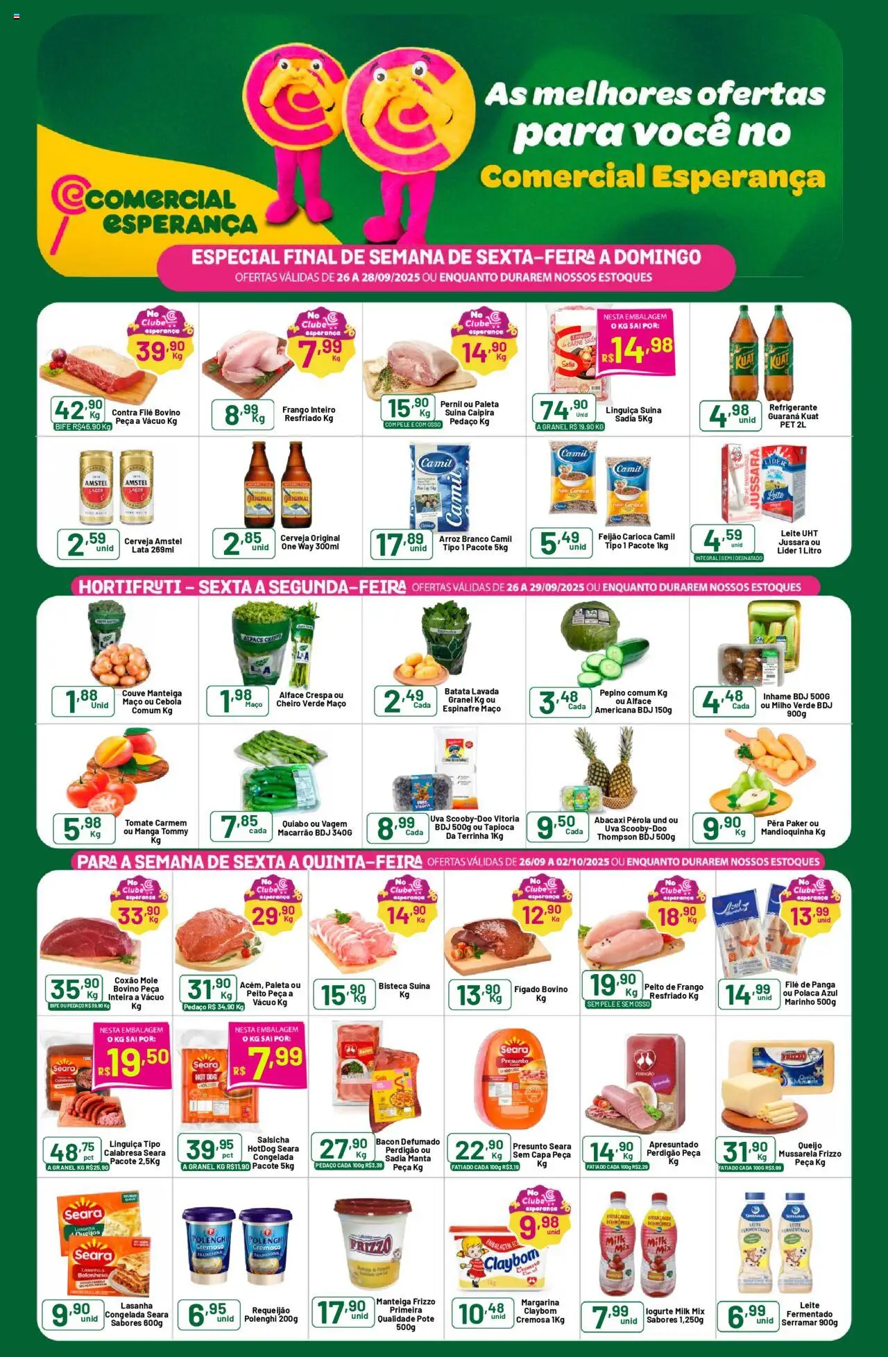 Comercial Esperança folheto "Ofertas Semanal" válido a partir de 26/09/2025 - número de página 1 - Lasanha, Abacaxi, Queijo, Mussarela, Pera, Refrigerante, Couve, Pernil