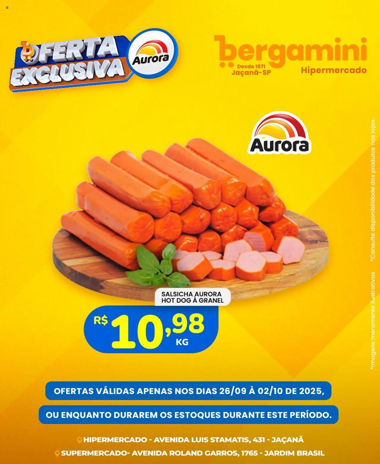 Supermercado Bergamini folheto "Ofertas Aurora" válido a partir de 26/09/2025 - número de página 1 - Salsicha