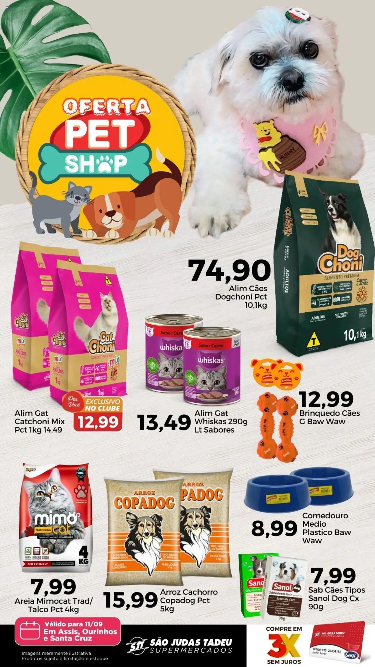 São Judas Tadeu folheto "Ofertas Especial Pet" válido a partir de 11/09/2025 - número de página 1 - Coco, Arroz, Carne, Sabonete, Areia, Granulado, Talco, Comedouro