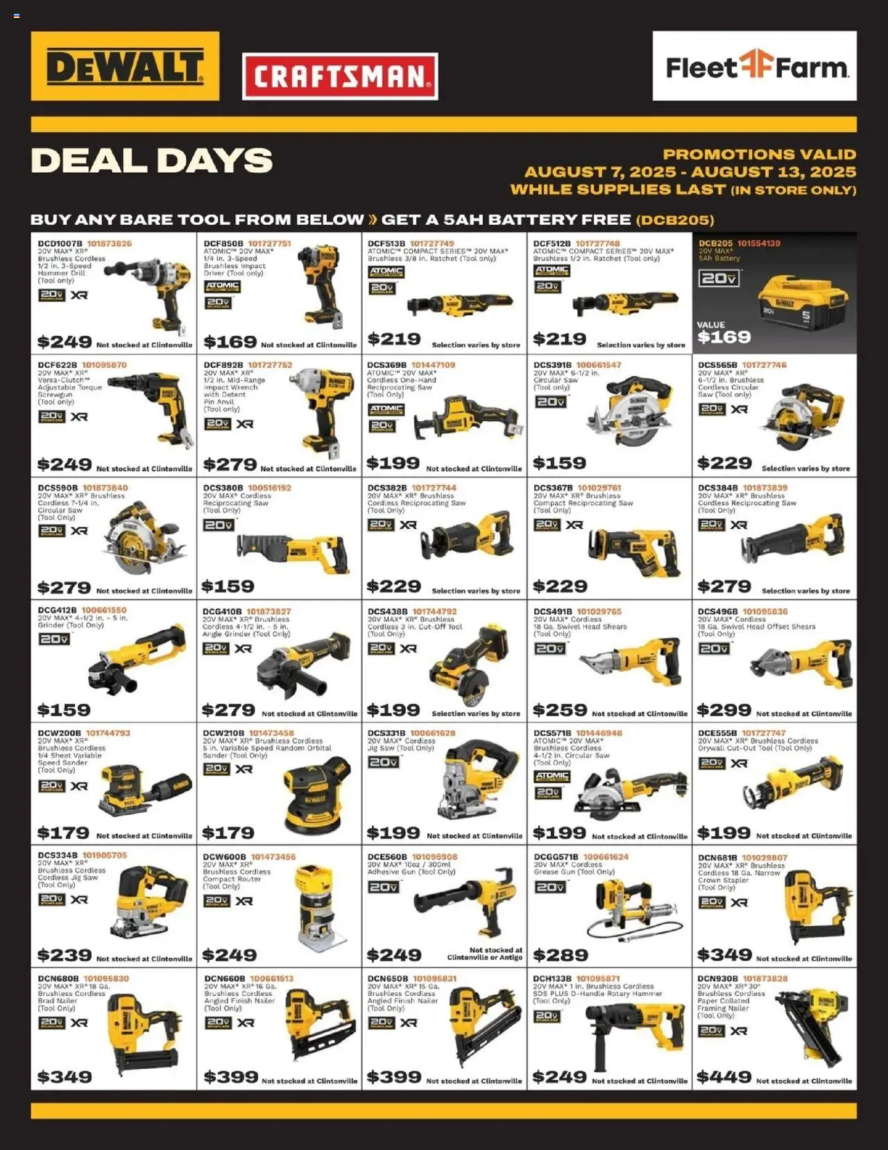 Mills Fleet Farm DeWalt Deal Days from 08/07/2025 - Flyer - Page number 1