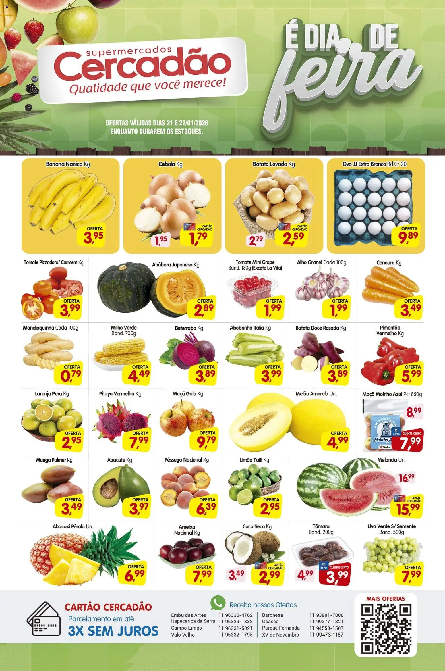 Pré-Visualização do folheto "Ofertas da semana" da loja Cercadão válido a partir de 21/01/2026 - Uva, Abacaxi, Abóbora, Pêssego, Abobrinha, Tomate, Abacate, Cenoura