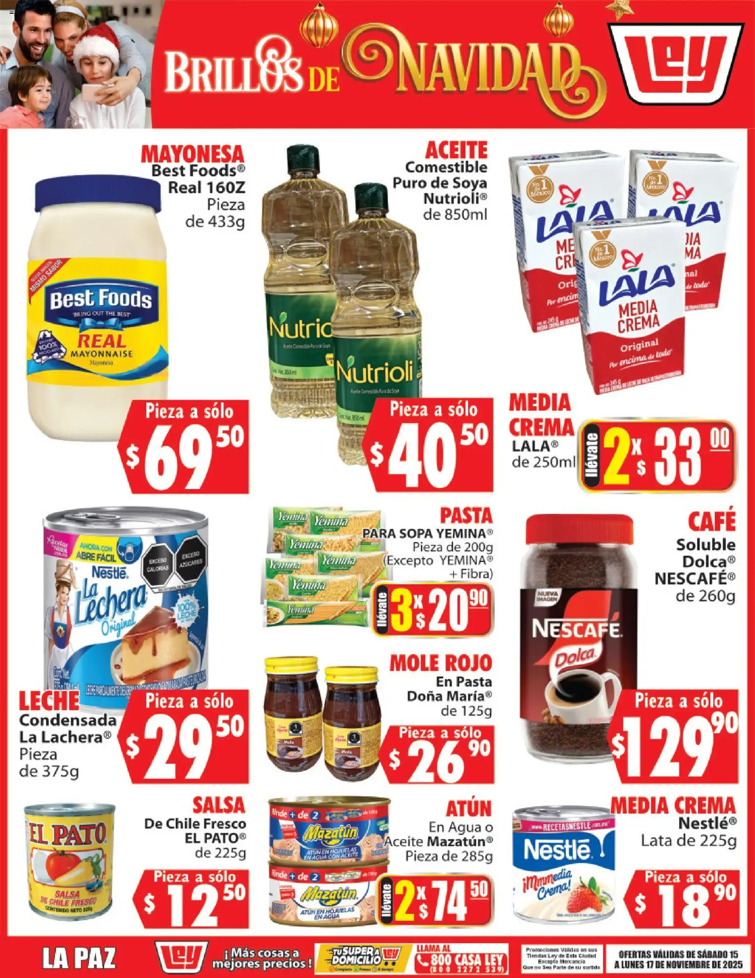 Vista previa las ofertas de la tienda Casa Ley - Folleto Brillos de Navidad desde el 15/11/2025 - Agua, Chile, Pasta, Crema, Aceite, Atún, Mayonesa, Sopa