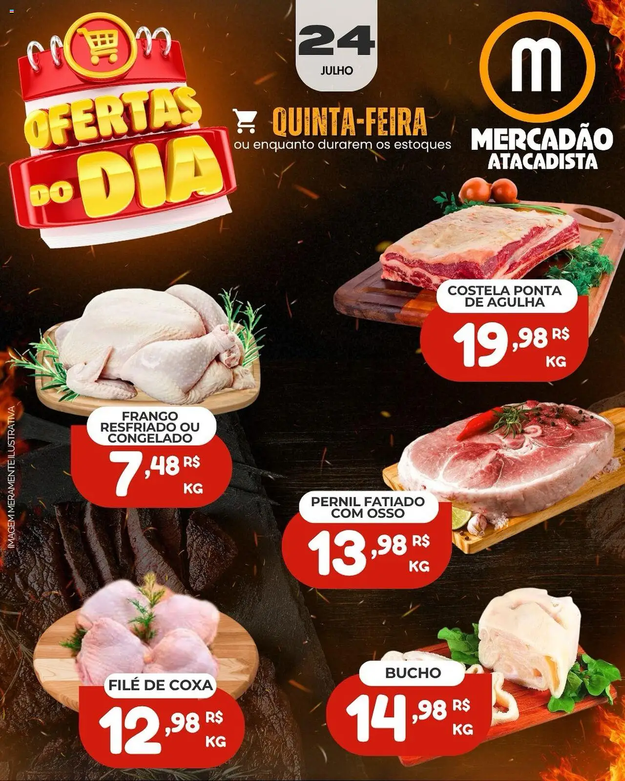 Mercadão Atacadista folheto "Ofertas Carne" válido a partir de 24/07/2025 - número de página 1 - Frango, Pernil, Frango resfriado