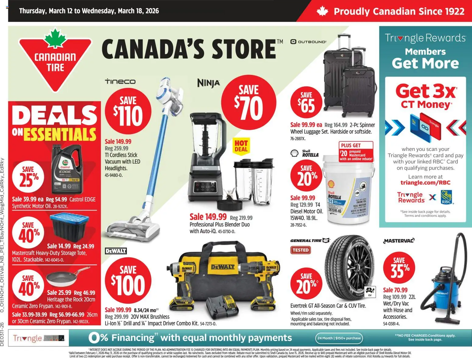 Preview of leaflet Canadian Tire weekly flyer from shop Canadian Tire is valid from Mar 12, 2026 - Blender, Luggage