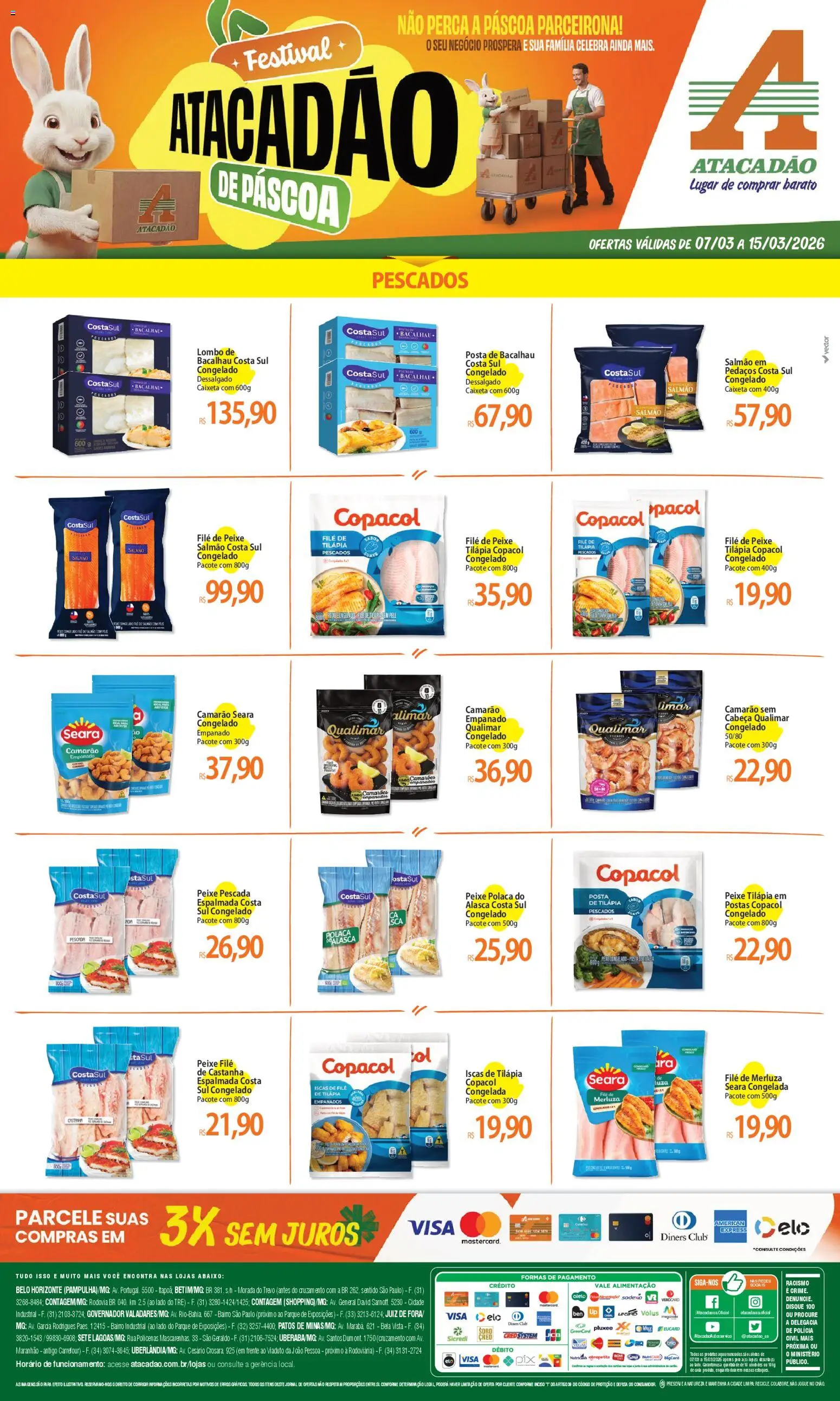 Pré-Visualização do folheto "Atacadão ofertas - MG" da loja Atacadão válido a partir de 07/03/2026 - Pá, Peixe, Bacalhau, Salmão, Lombo, Camarões, Filé de peixe, Filé de salmão