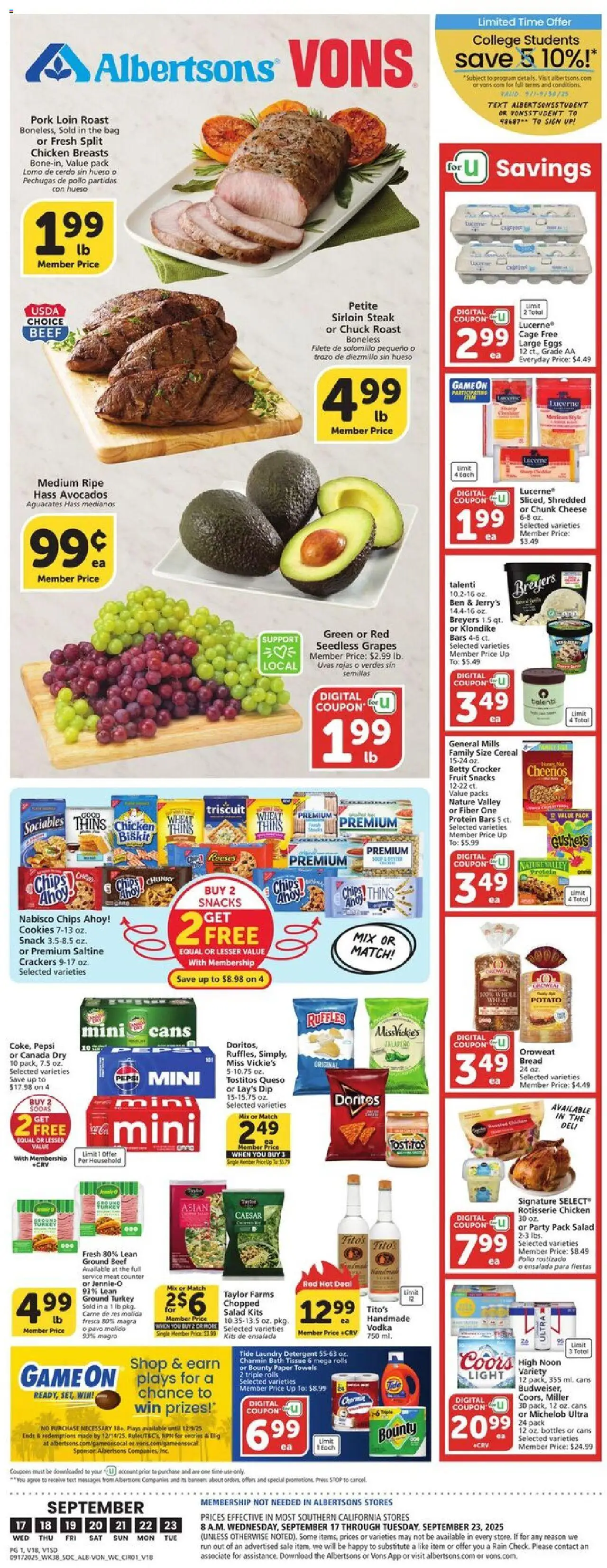 Ad Preview of Vons Weekly Ad from 09/17/2025