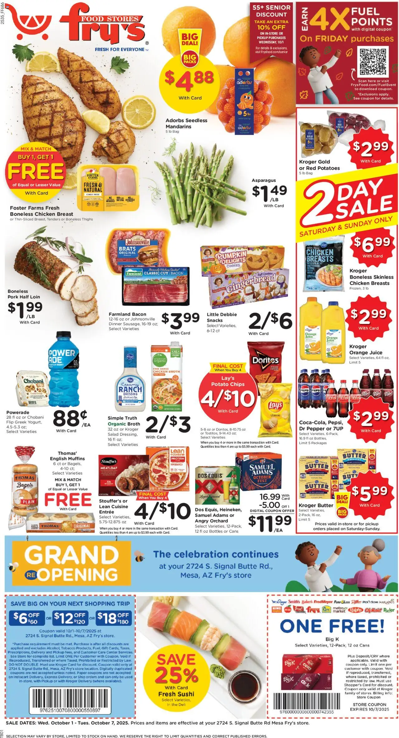 Ad Preview of Fry's Food Weekly Ad from 10/01/2025 - Pizza, Cookies, Chips, Potatoes, Pumpkin, Protein, Chicken breasts, Potato chips