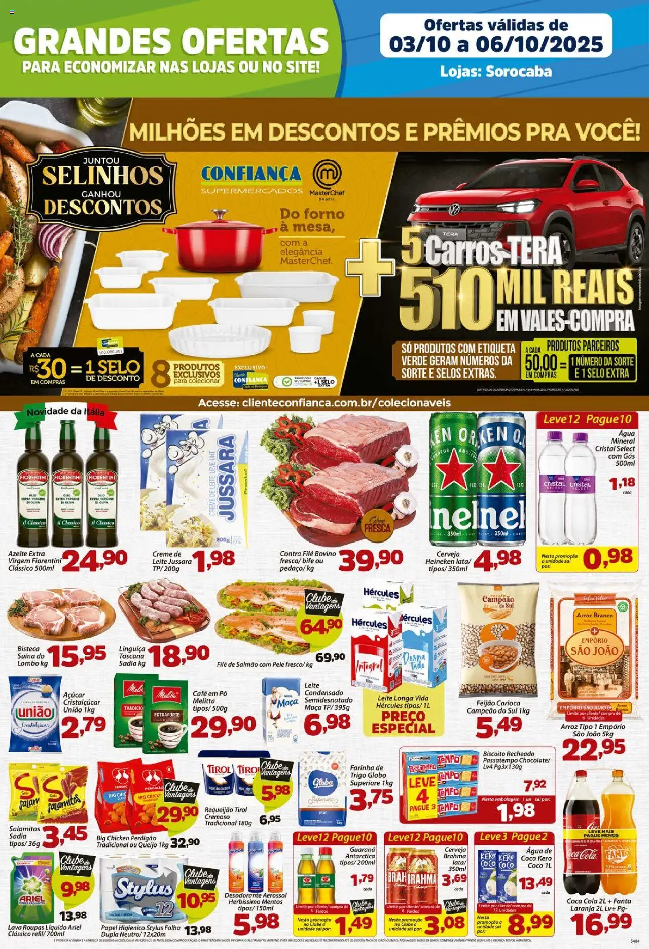 Confiança folheto "Ofertas da semana" válido a partir de 03/10/2025 - número de página 1 - Café, Bebidas, Arroz, Feijão, Ariel, Farinha, Contra filé, Biscoito recheado