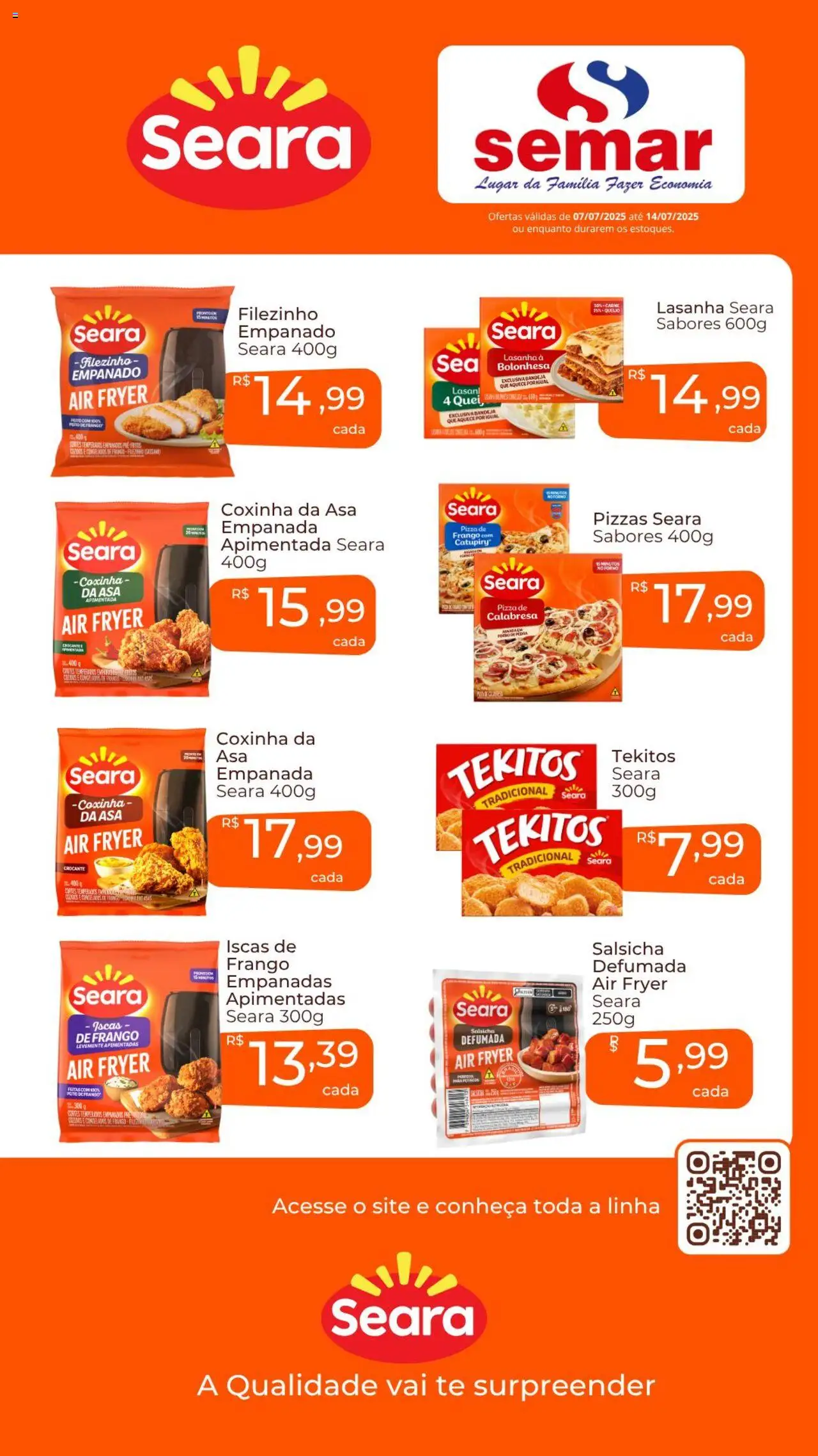 Semar Supermercado folheto "Ofertas Seara" válido a partir de 07/07/2025 - número de página 1 - Air fryer, Salsicha, Pizza, Catupiry, Lasanha, Frango