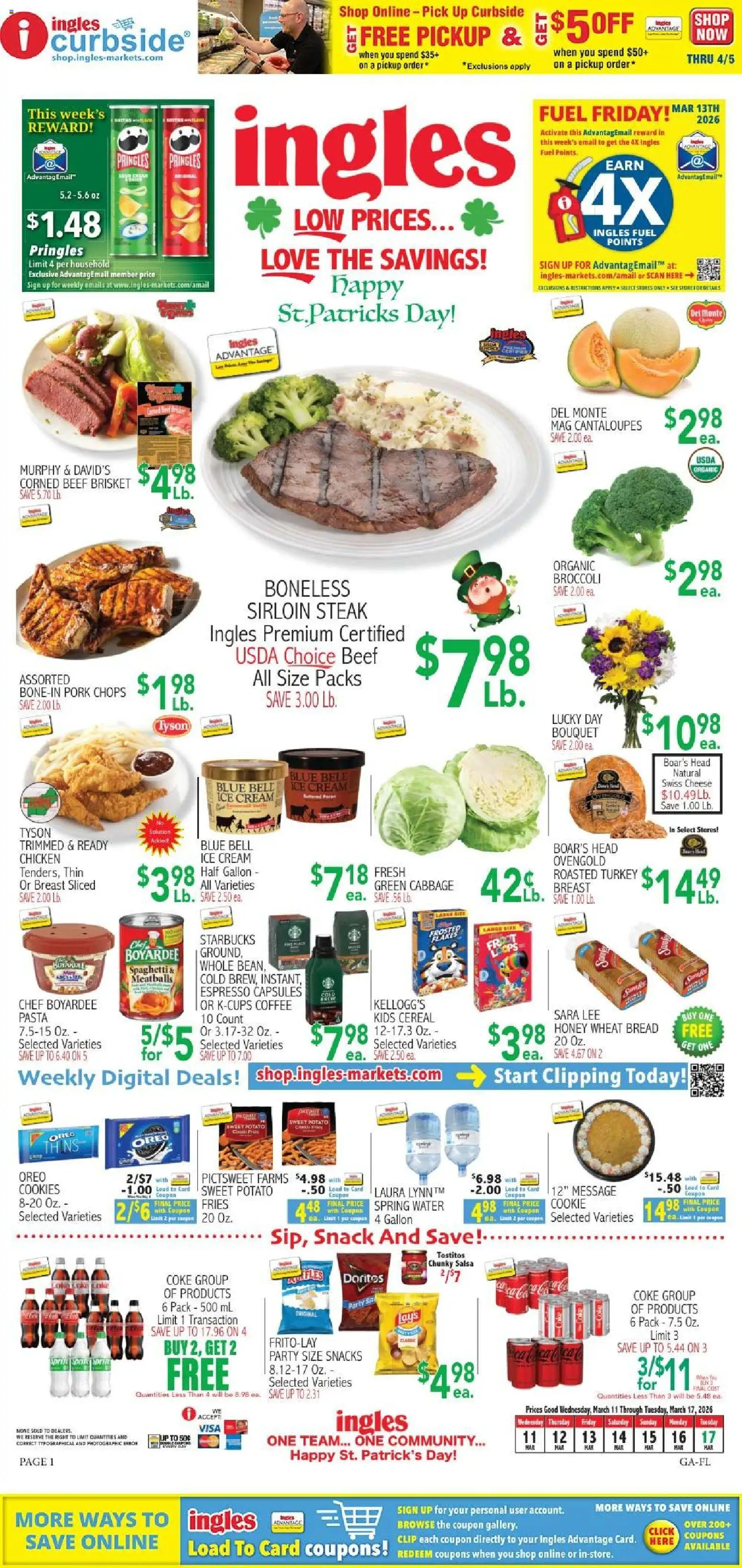 Ad Preview of Ingles Ingles Weekly Ad from 03/11/2026 - Cookies, Turkey, Pasta, Cantaloupes, Beef, Pork, Cream, Spring water