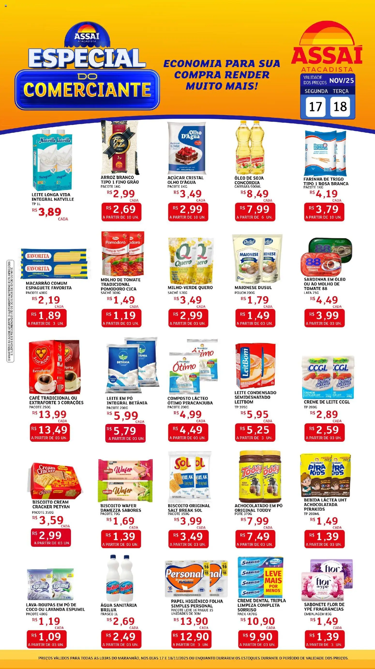 Pré-Visualização do folheto "Encarte - MA" da loja Assaí Atacadista válido a partir de 17/11/2025 - Café, Água, Leite condensado, Leite, Açúcar, Espaguete, Açúcar cristal, Leite longa vida