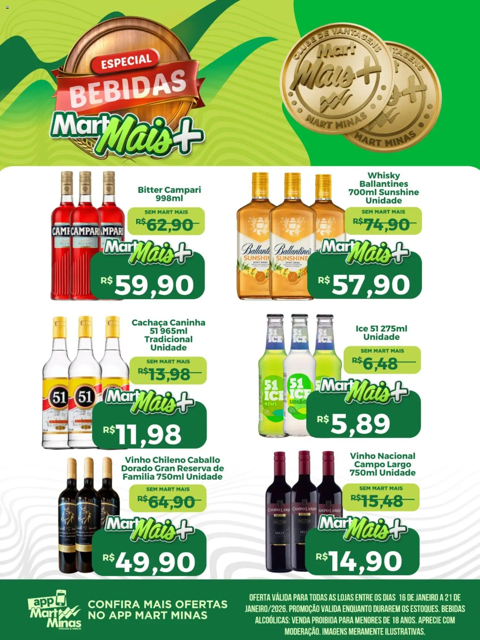Pré-Visualização do folheto "Ofertas Bebidas" da loja Mart Minas válido a partir de 16/01/2026
