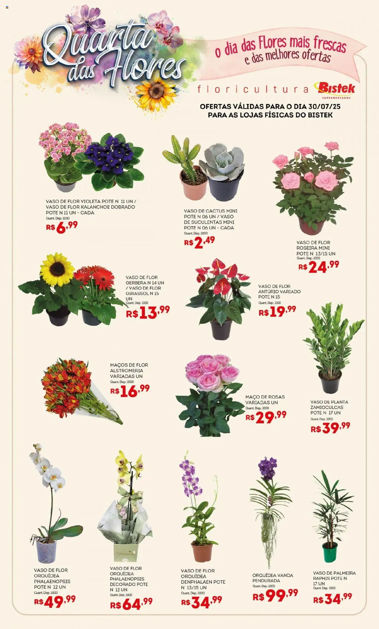 Bistek Supermercados folheto "Ofertas Quarta das Flores" válido a partir de 30/07/2025 - número de página 1