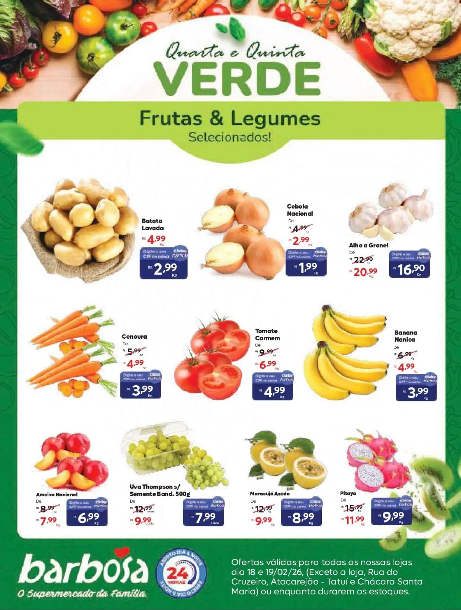 Pré-Visualização do folheto "Ofertas Quarta e Quinta Verde" da loja Barbosa Supermercados válido a partir de 18/02/2026