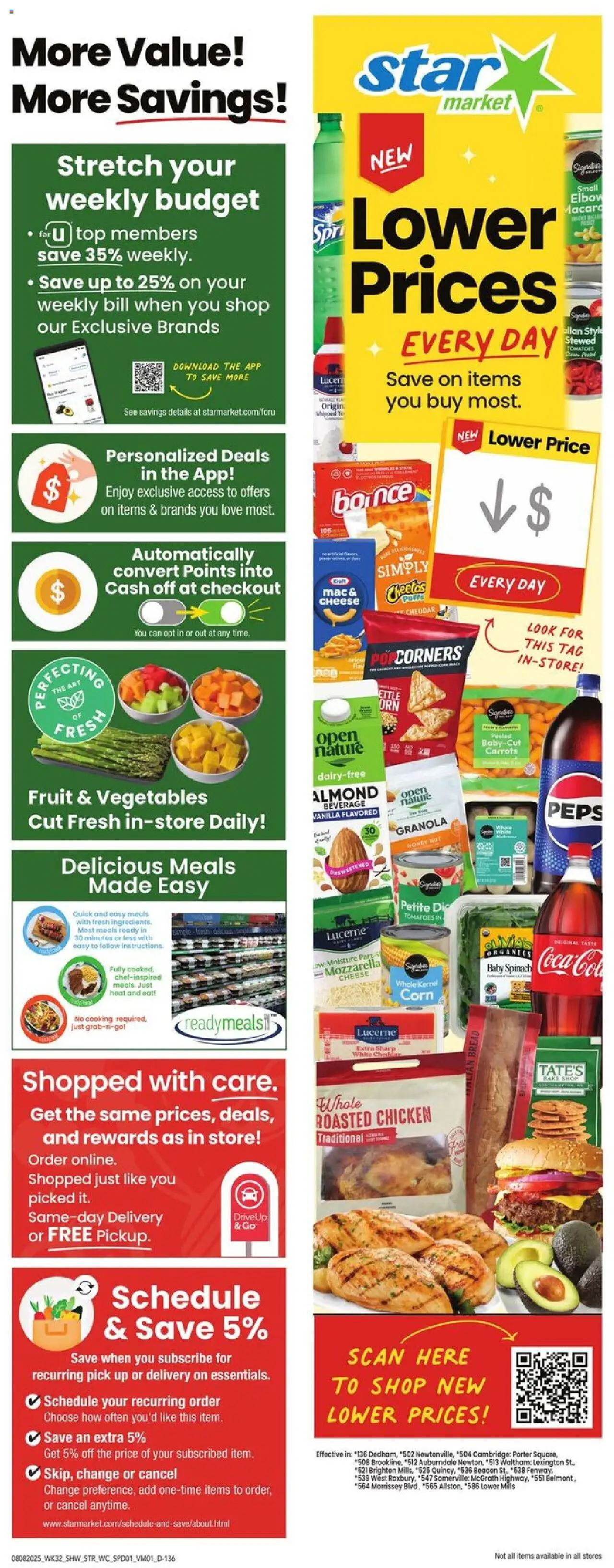 Star Market Weekly Ad from 08/08/2025 - Flyer - Page number 1 - Fruit, Vegetables, Bread, Tomatoes, Tomato, Spinach, Mozzarella, Baby spinach