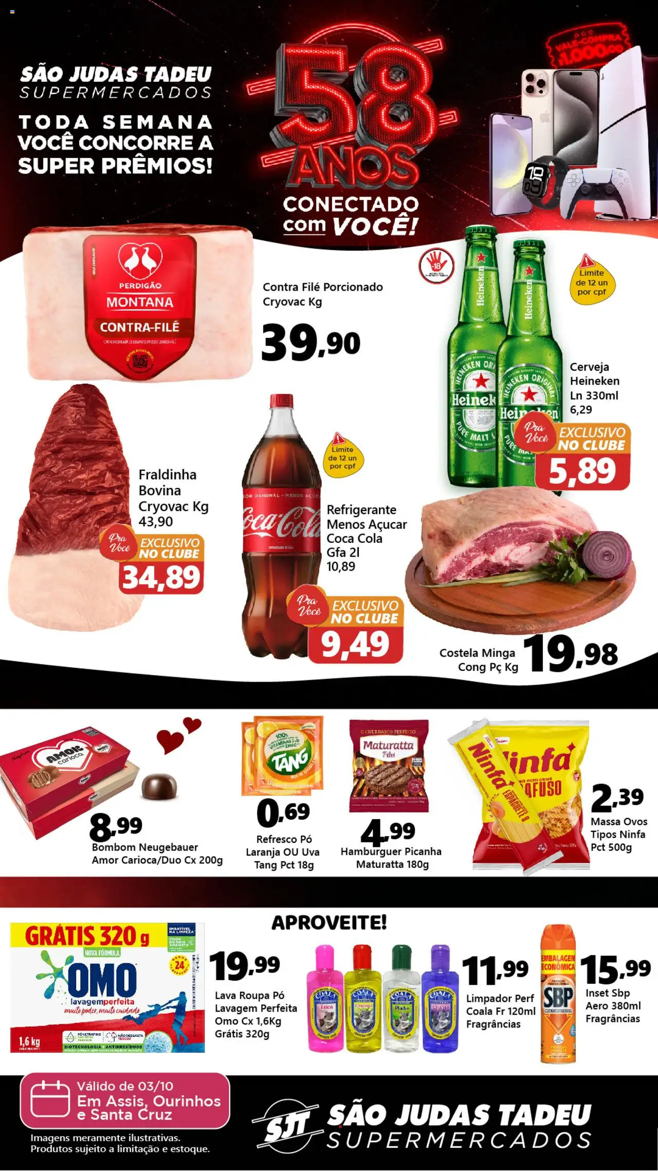 São Judas Tadeu folheto "Ofertas da semana" válido a partir de 03/10/2025 - número de página 1 - Hambúrguer, Heineken, PC, Uva, Massa, Bombom, Pó, Contra filé