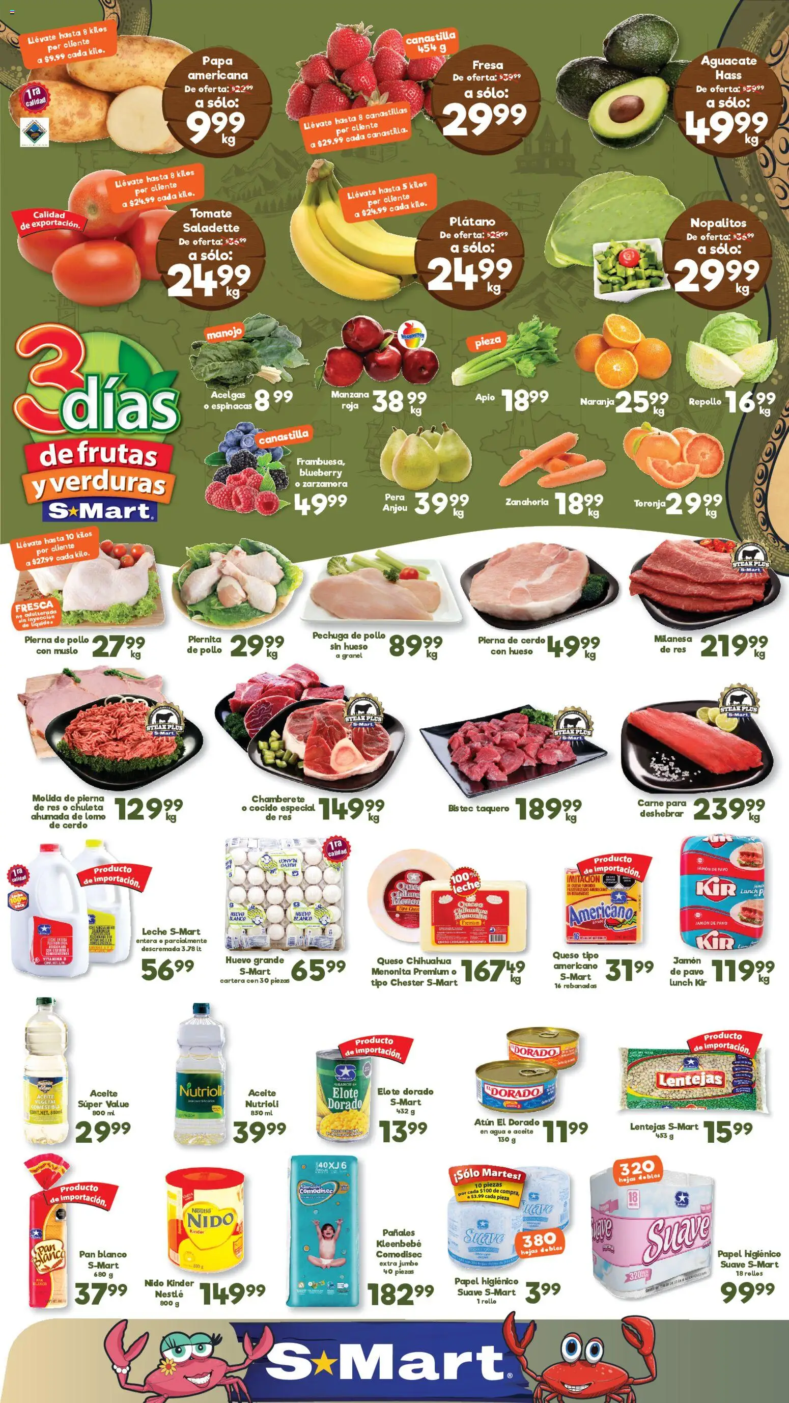 Vista previa las ofertas de la tienda S-Mart - S-Mart folleto Juárez desde el 17/03/2026 - Pan, Leche, Apio, Milanesa, Jamón, Lomo de cerdo, Toronja, Repollo
