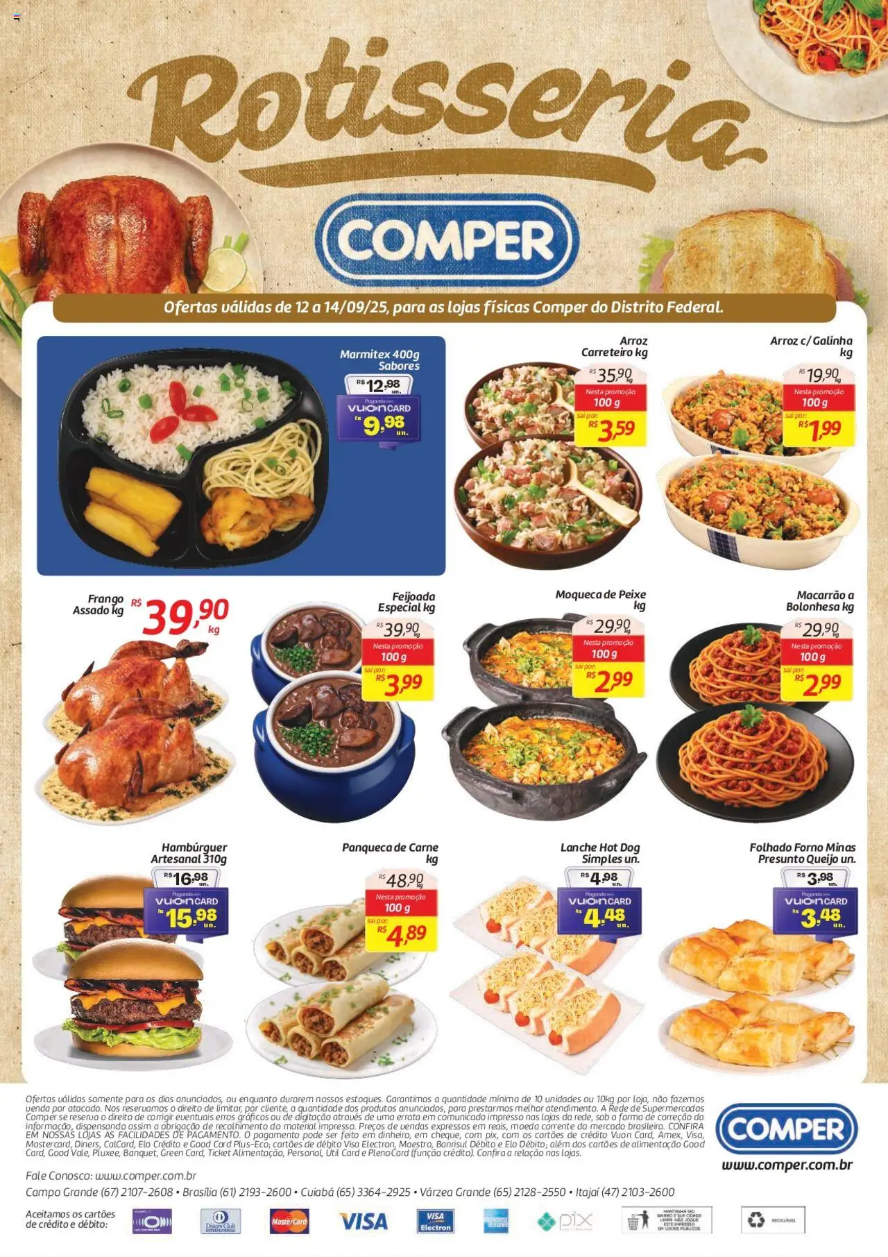 Comper folheto "Ofertas Rotisseria" válido a partir de 12/09/2025 - número de página 1 - Hambúrguer, Peixe, Macarrão, Arroz, Carne, Frango, Forno, Presunto
