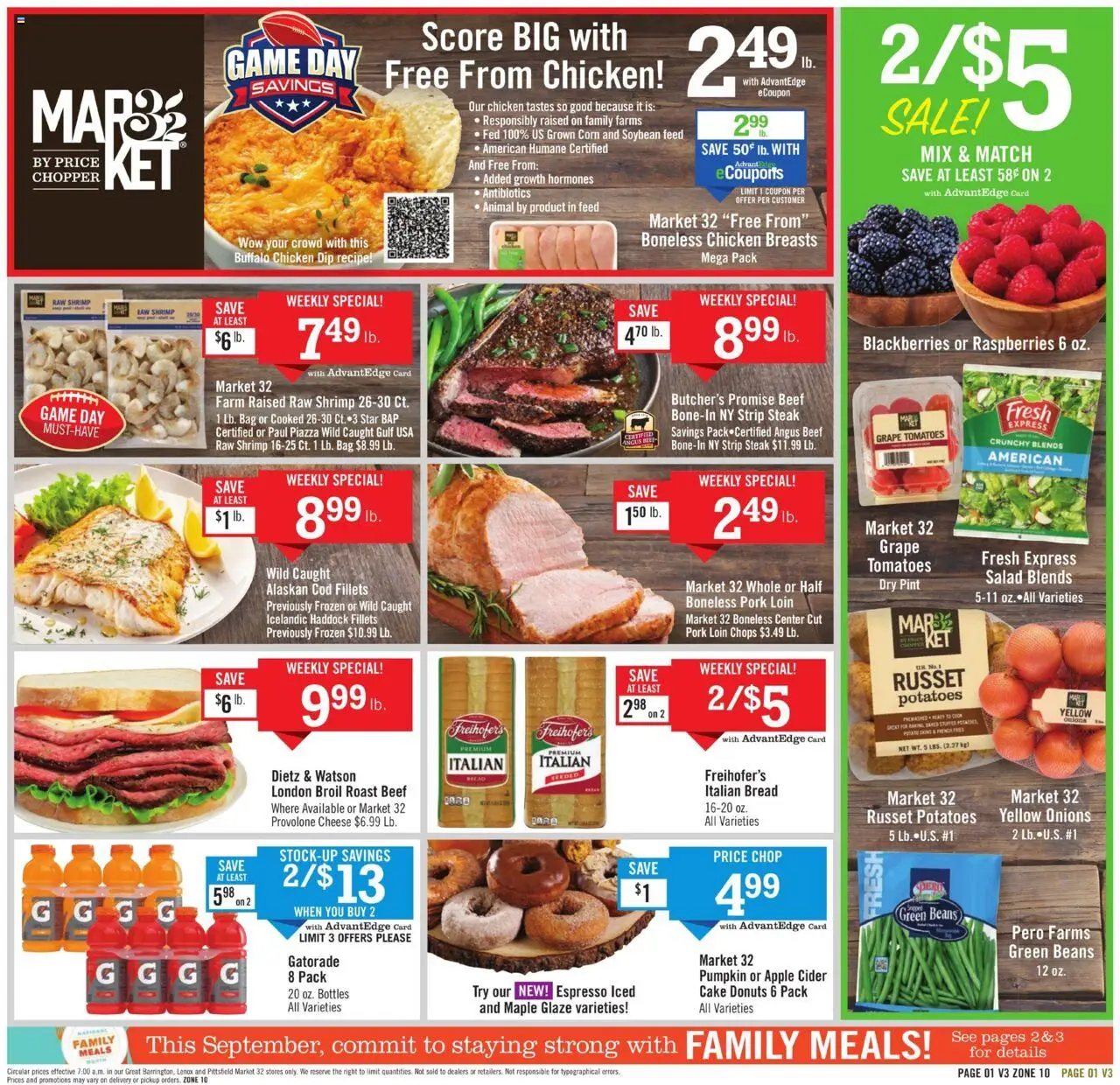 Ad Preview of Price Chopper Weekly Ad from 09/14/2025 - Game, Steak, Cider, Cheese, Potatoes, Pumpkin, Shrimp, Pork