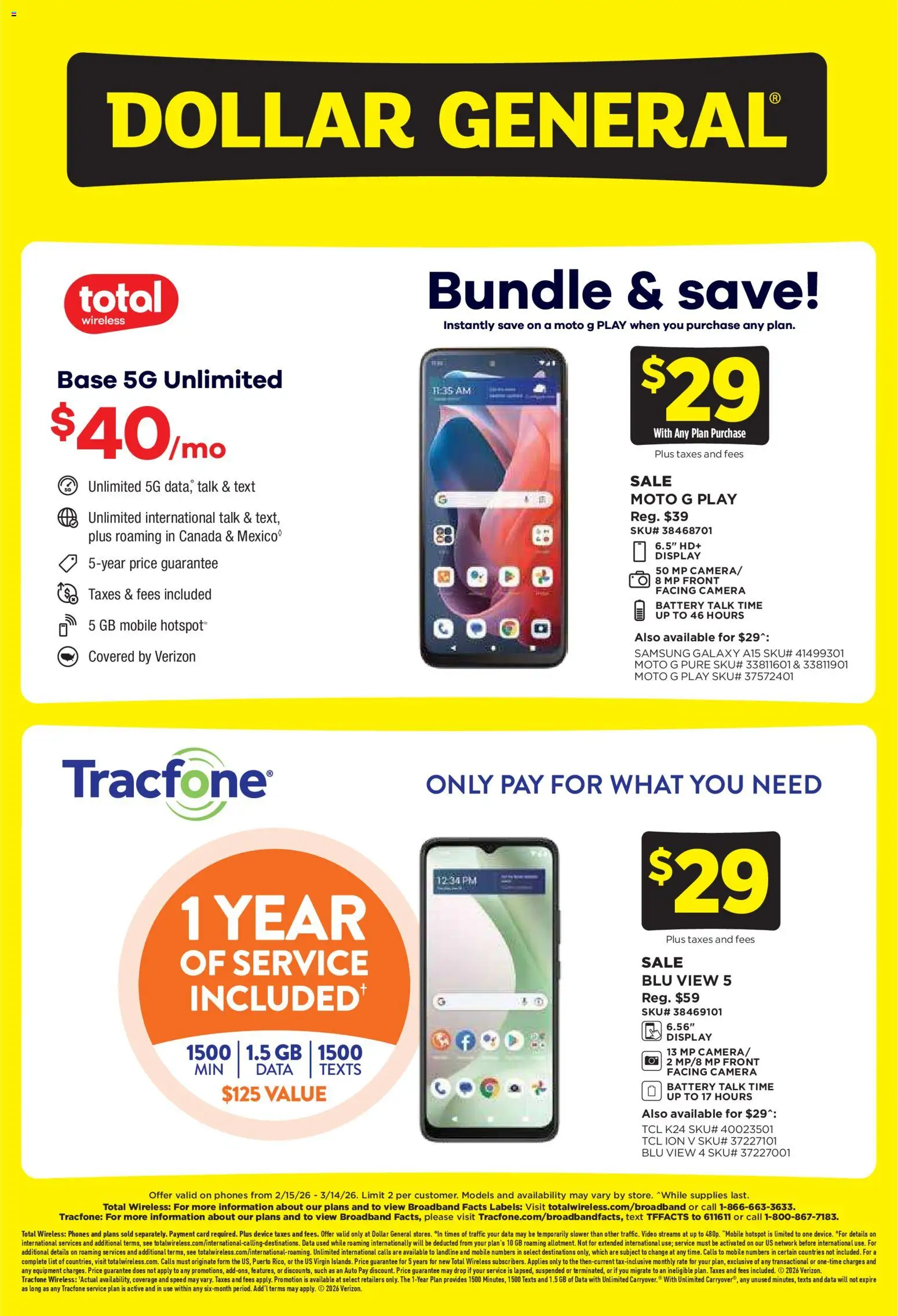 Ad Preview of Dollar General Wireless Deals from 02/15/2026