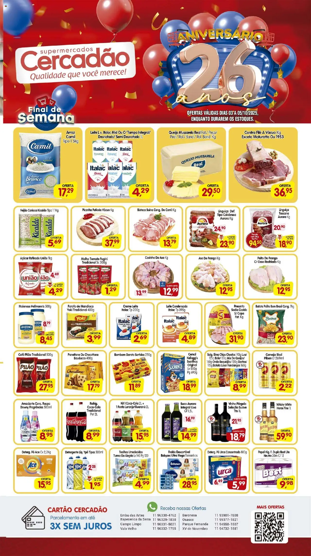 Cercadão folheto "Ofertas da semana" válido a partir de 03/10/2025 - número de página 1 - Picanha, Feijão, Leite, Elma Chips, Suco, Peito de frango, Café pilão, Panettone
