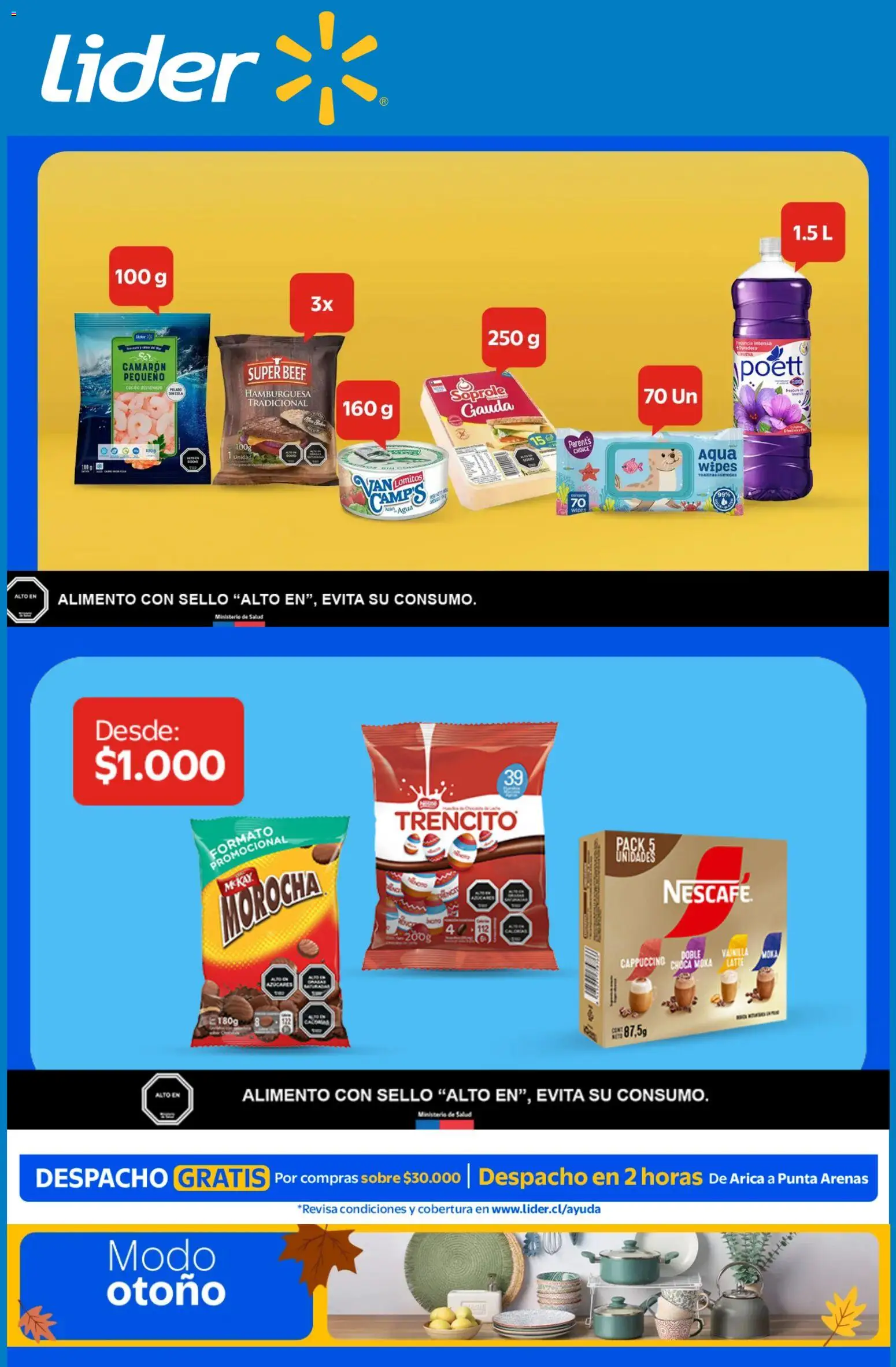 Folleto de la tienda Lider válido desde el 06.04.2026 - Hamburguesa, Agua, Sobre, Camarón