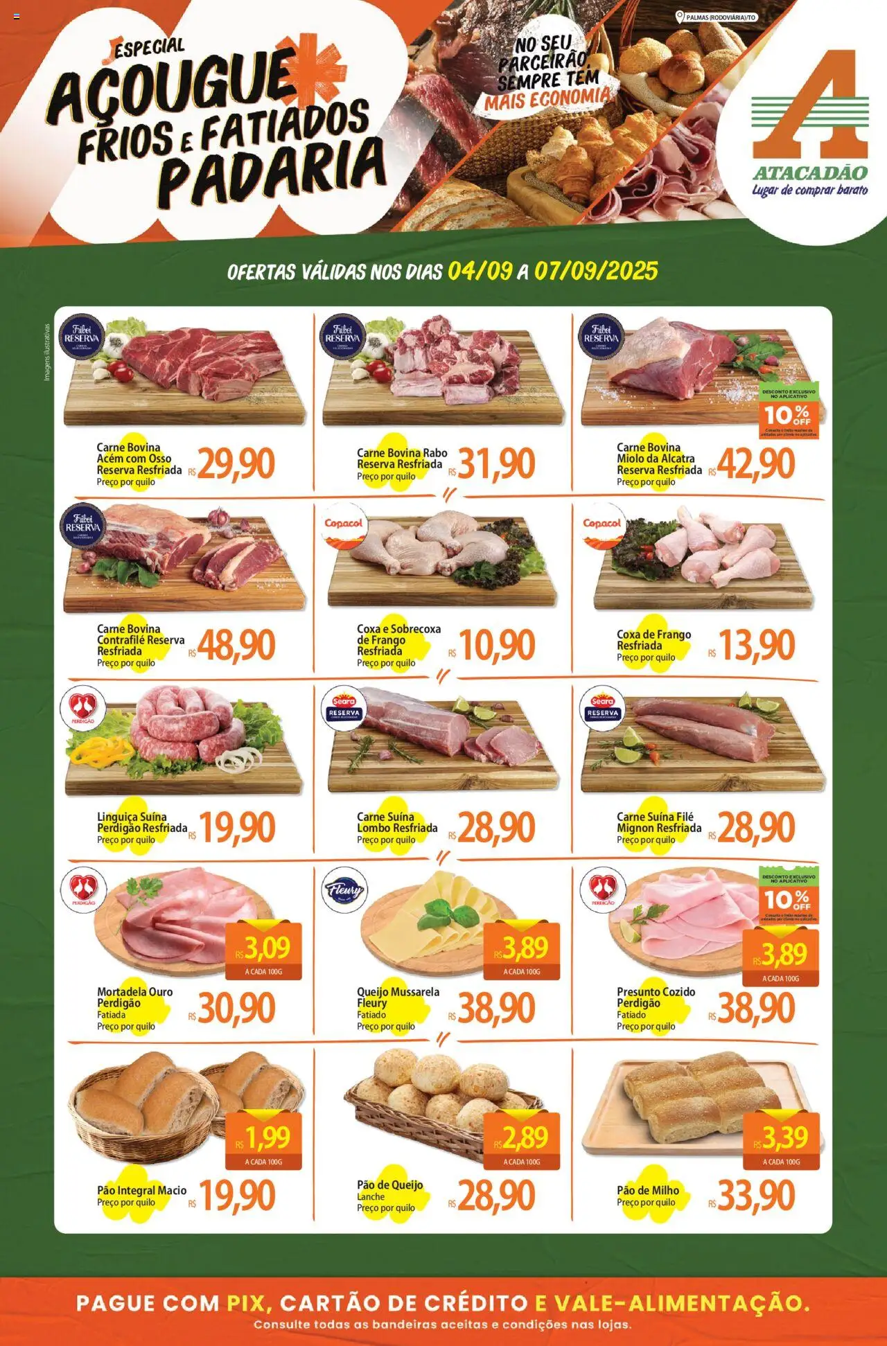 Atacadão folheto "Ofertas - TO" válido a partir de 04/09/2025 - número de página 1 - Pão de queijo, Queijo, Frango, Mortadela, Presunto, Filé mignon, Lombo, Coxa de frango