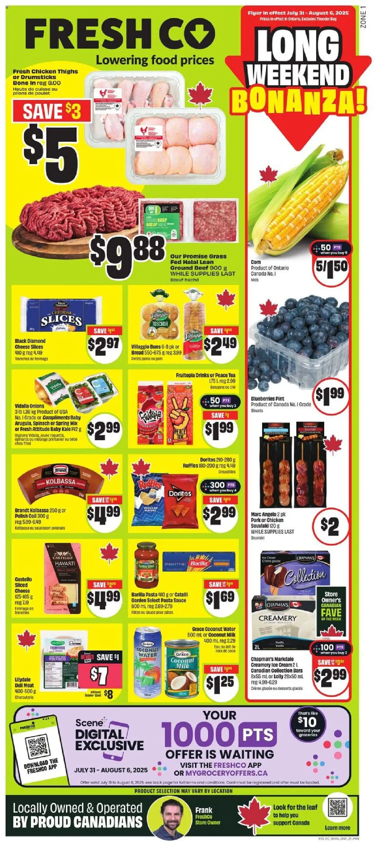 FreshCo flyer valid from Jul 31, 2025 - page number 1