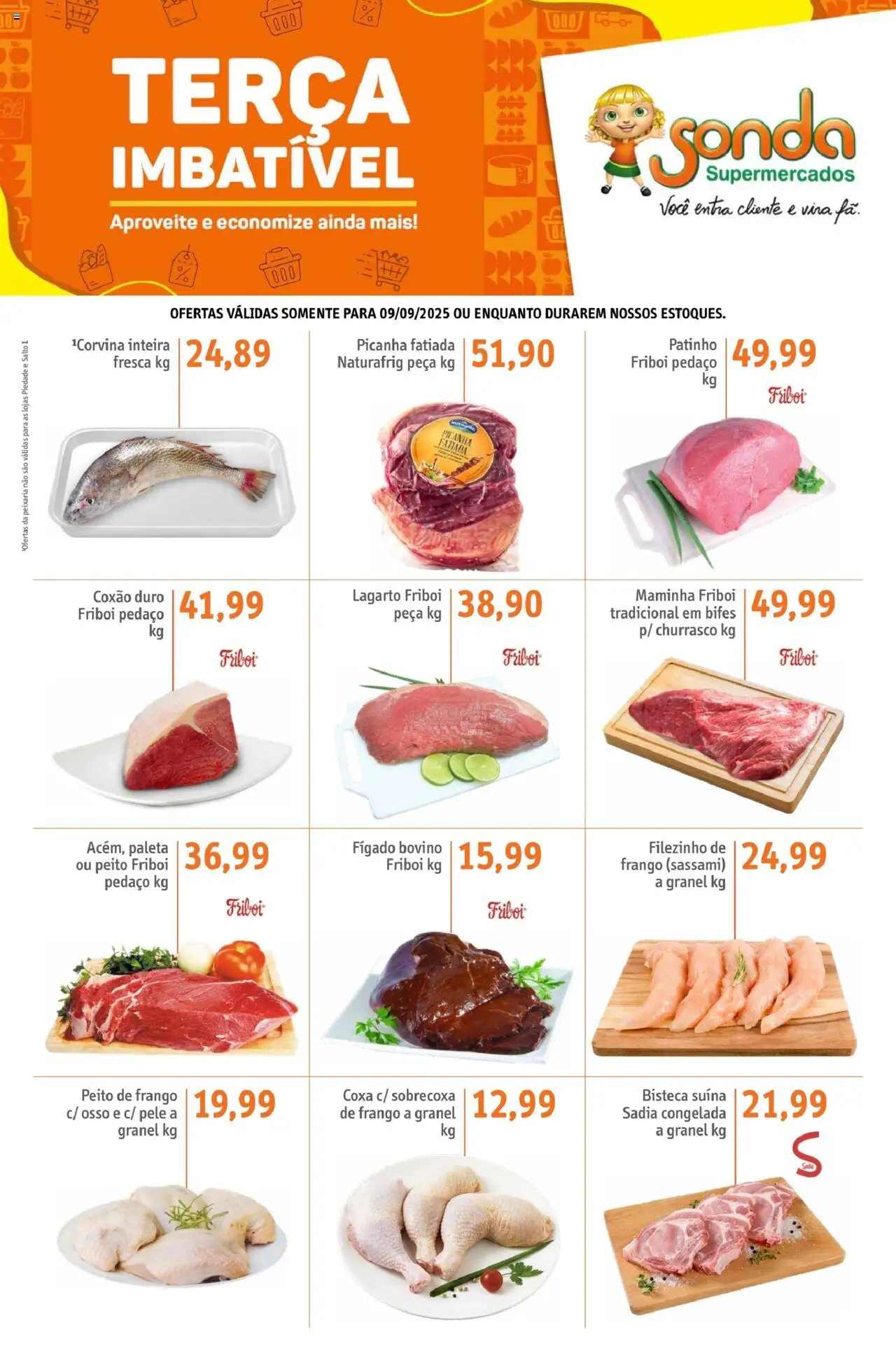 Sonda folheto "Ofertas Terça Imbativel" válido a partir de 09/09/2025 - número de página 1 - Picanha, Frango, Fígado, Peito de frango, Maminha, Coxão duro